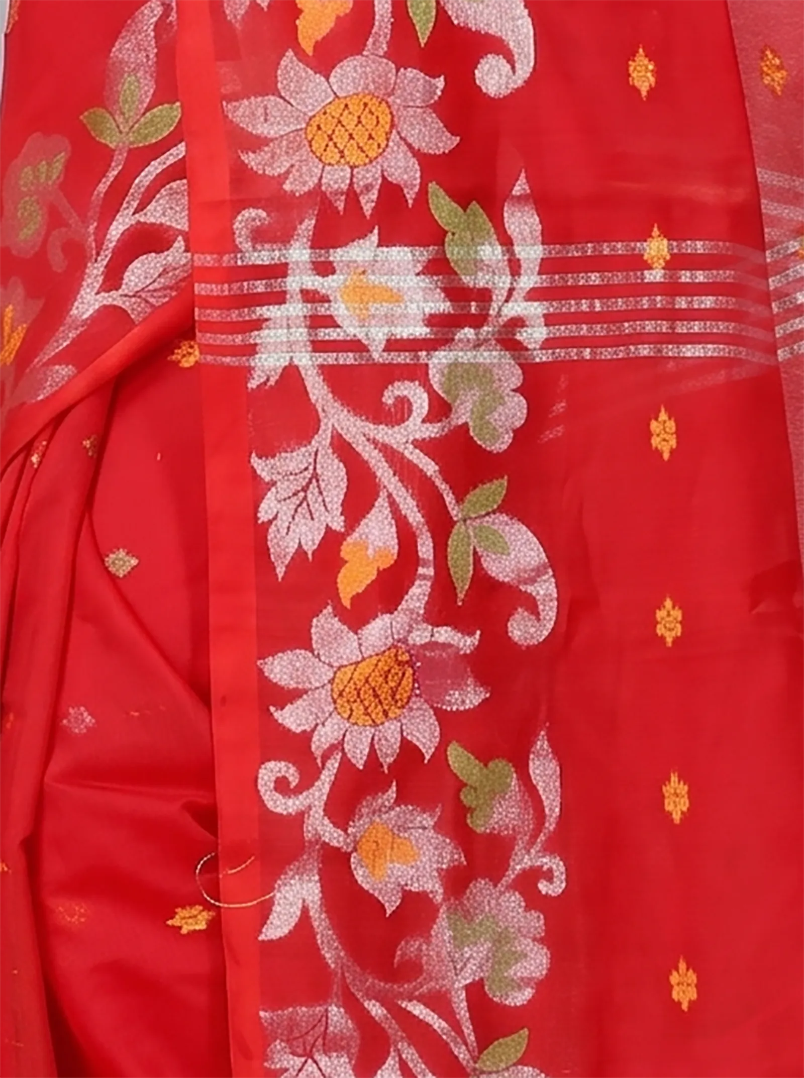 DipDiya Blended Cotton  Traditional Bengali Red Artisan Crafted Nisa Handloom Saree