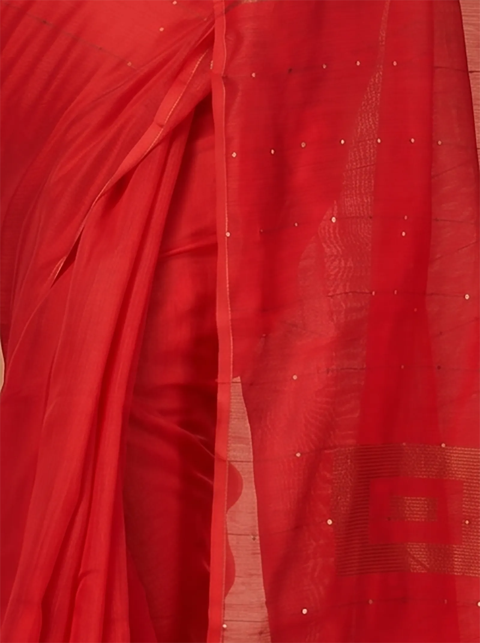 DipDiya Blended Cotton  Traditional Bengali Red Artisan Crafted Sequence Handloom Saree