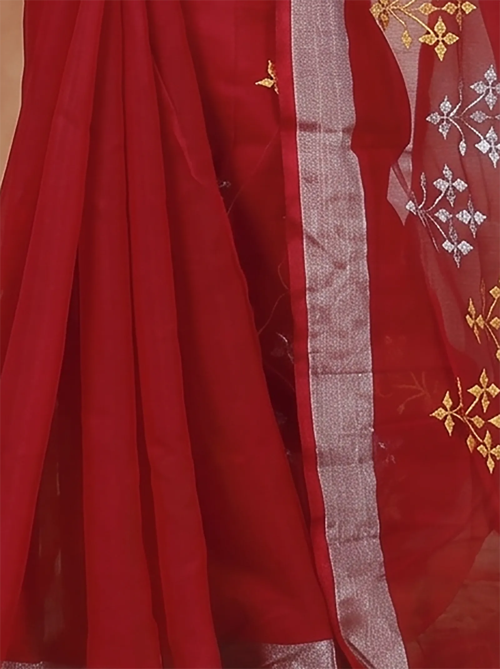 DipDiya Blended Cotton  Traditional Bengali Red Artisan Crafted Tamasi Handloom Saree