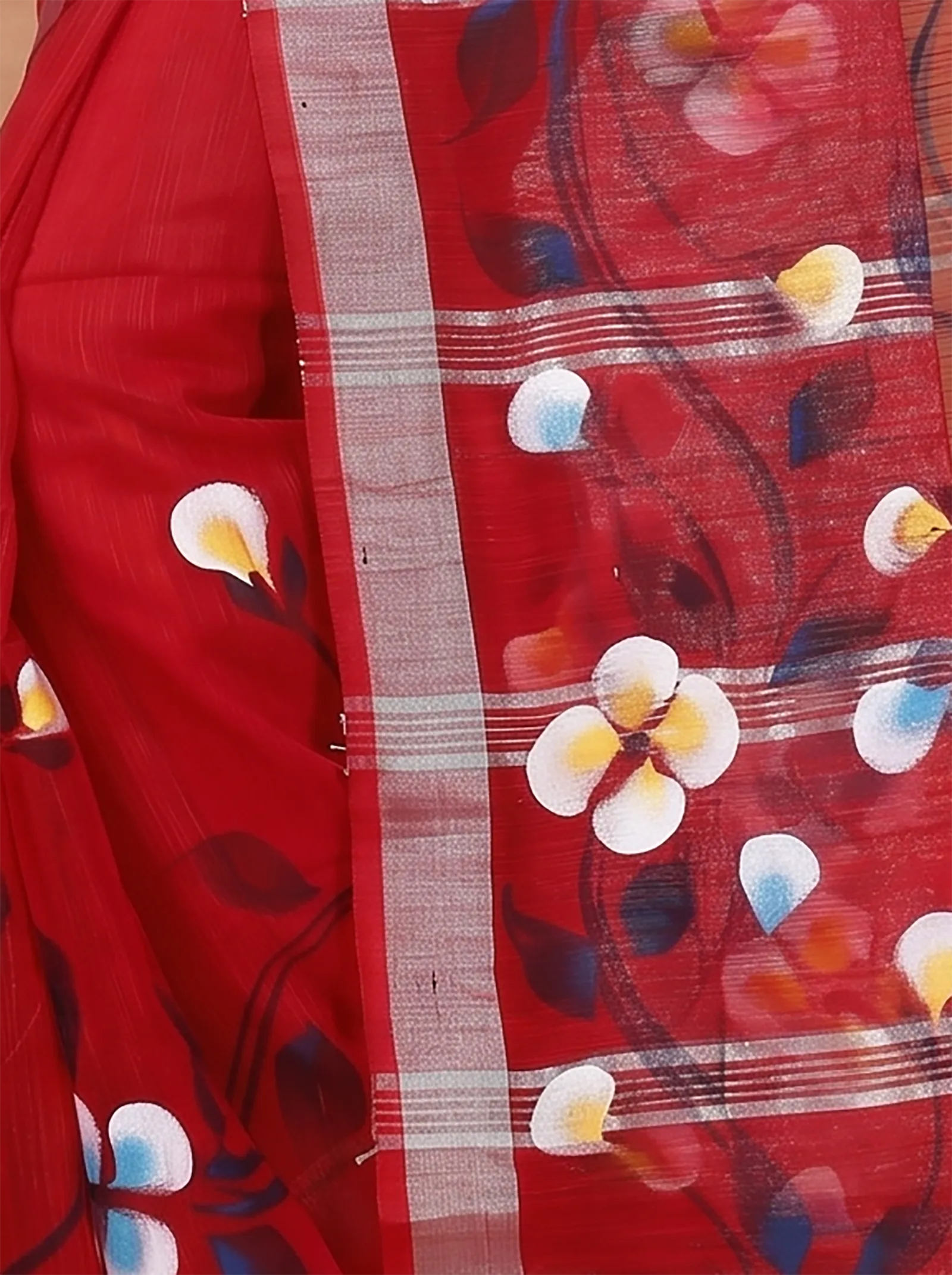 DipDiya Blended Cotton  Traditional Bengali Red Artisan Crafted Tonika Hand Painted Saree