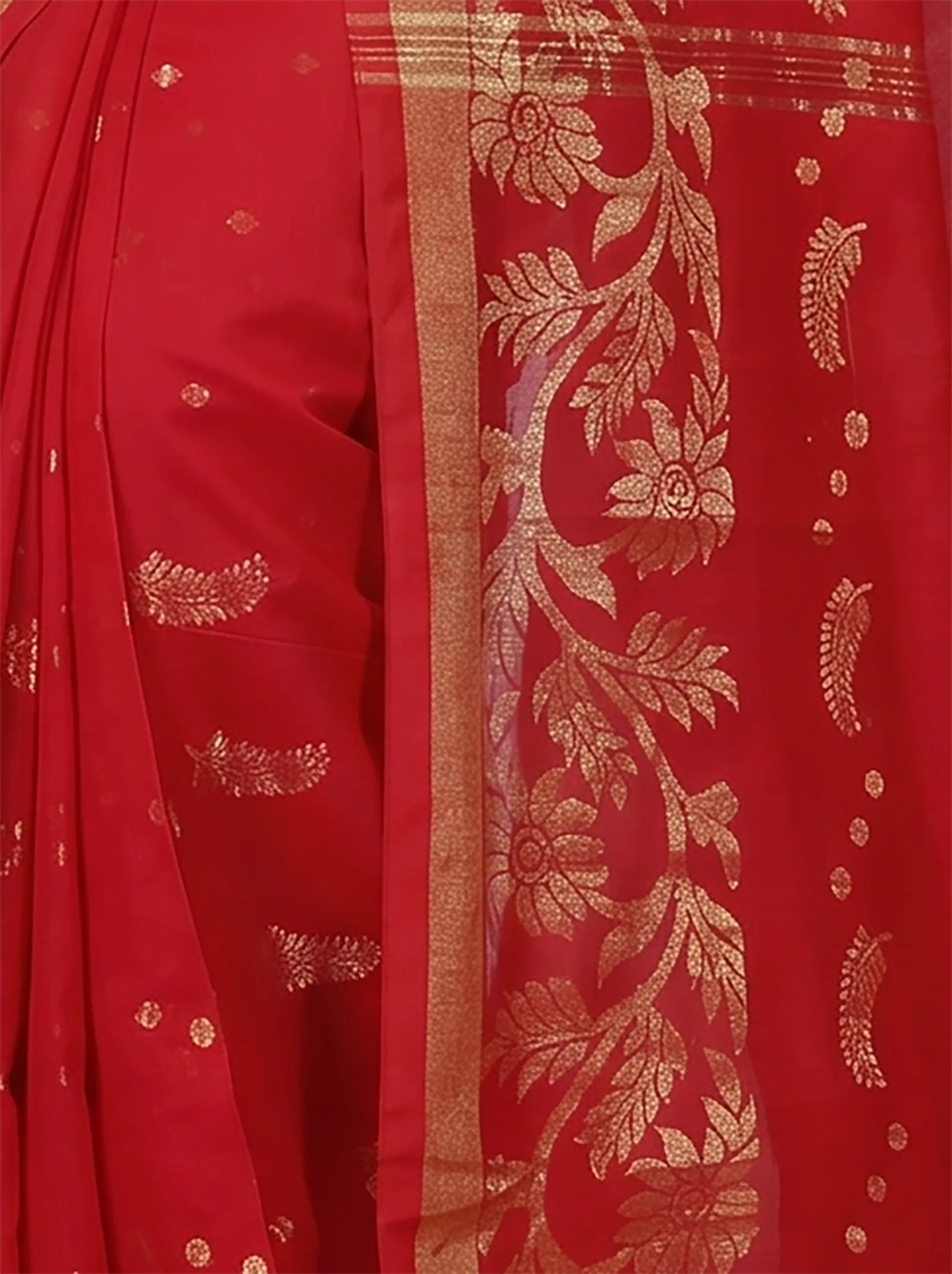 DipDiya Blended Cotton  Traditional Bengali Red Artisan Crafted Turik Handloom Saree