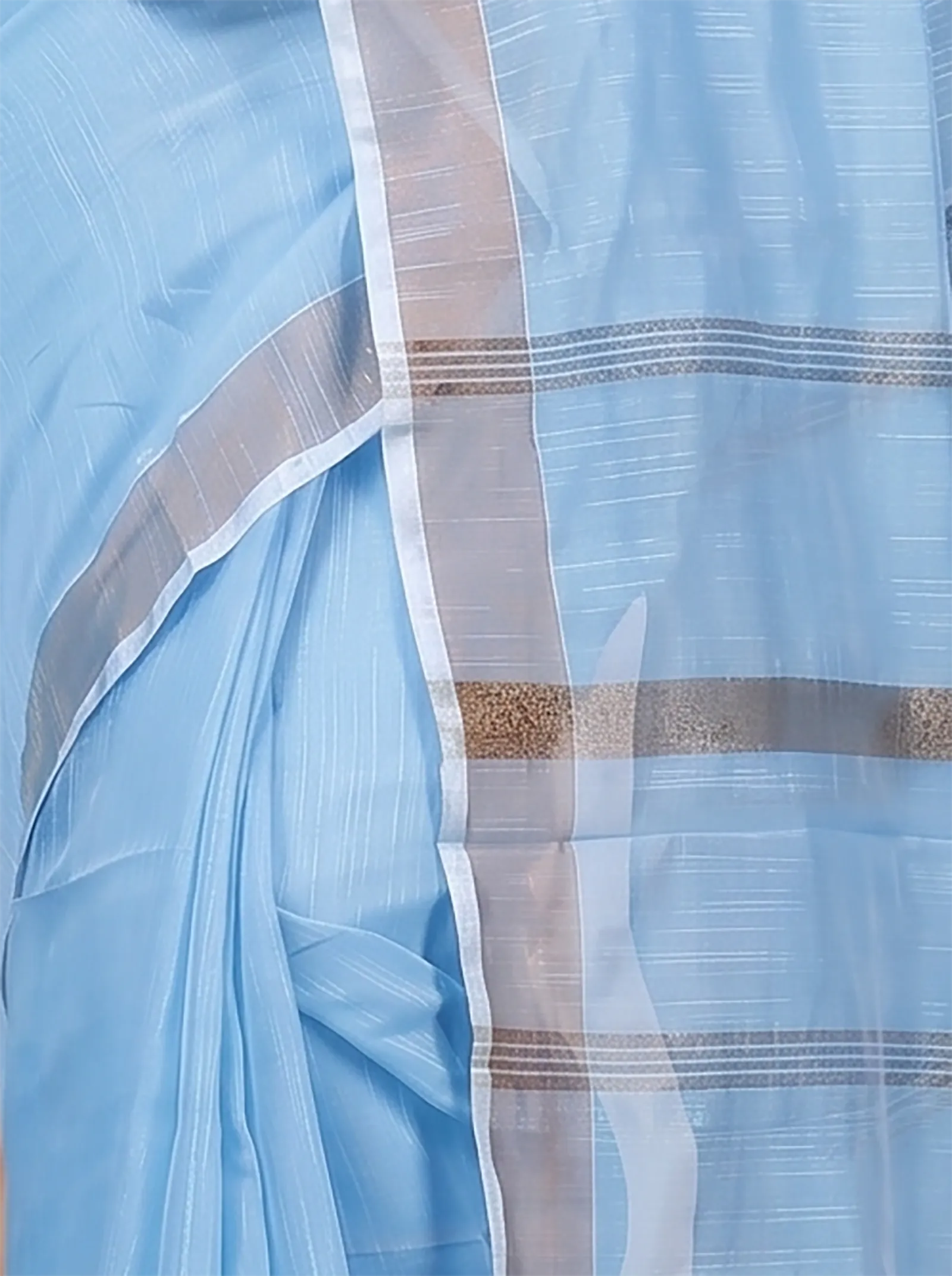 DipDiya Blended Cotton  Traditional Bengali Sky Blue Artisan Crafted Toshini Handloom Saree