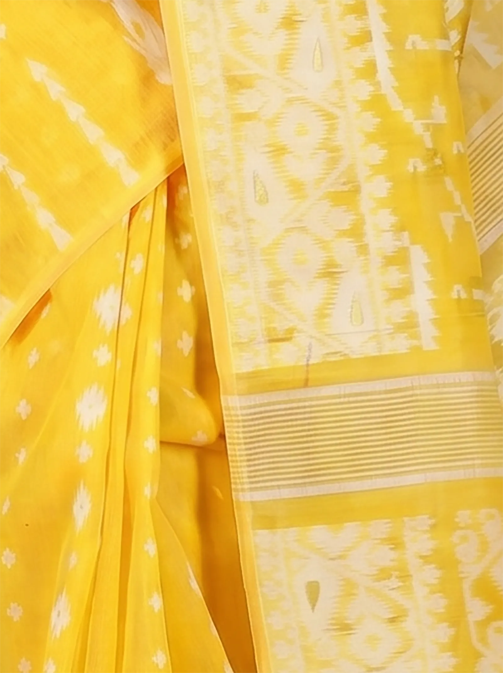 DipDiya Blended Cotton  Traditional Bengali Yellow Artisan Crafted Jaya Jamdani Saree