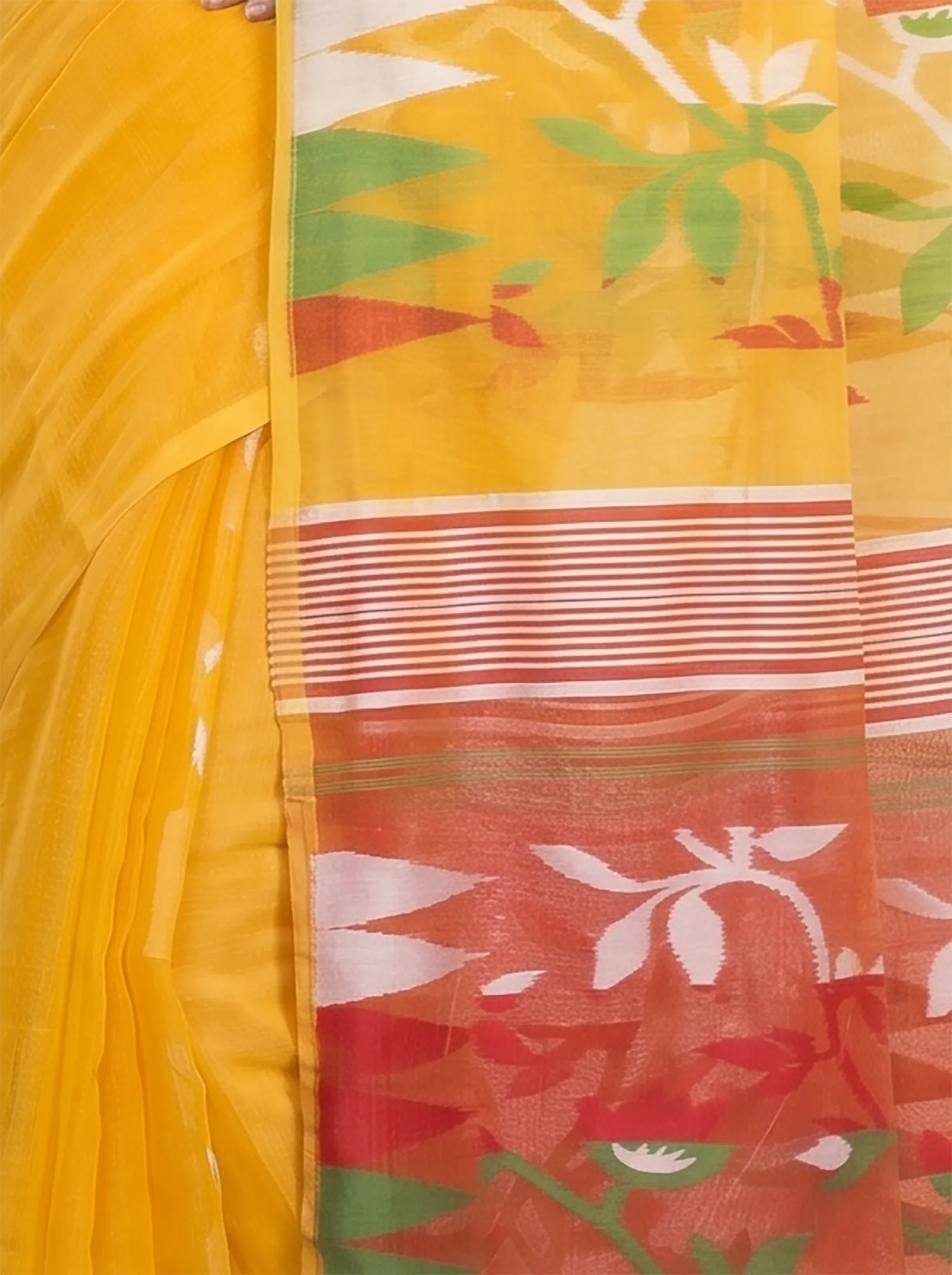 DipDiya Blended Cotton  Traditional Bengali Yellow Artisan Crafted Moha Jamdani Jamdani Saree