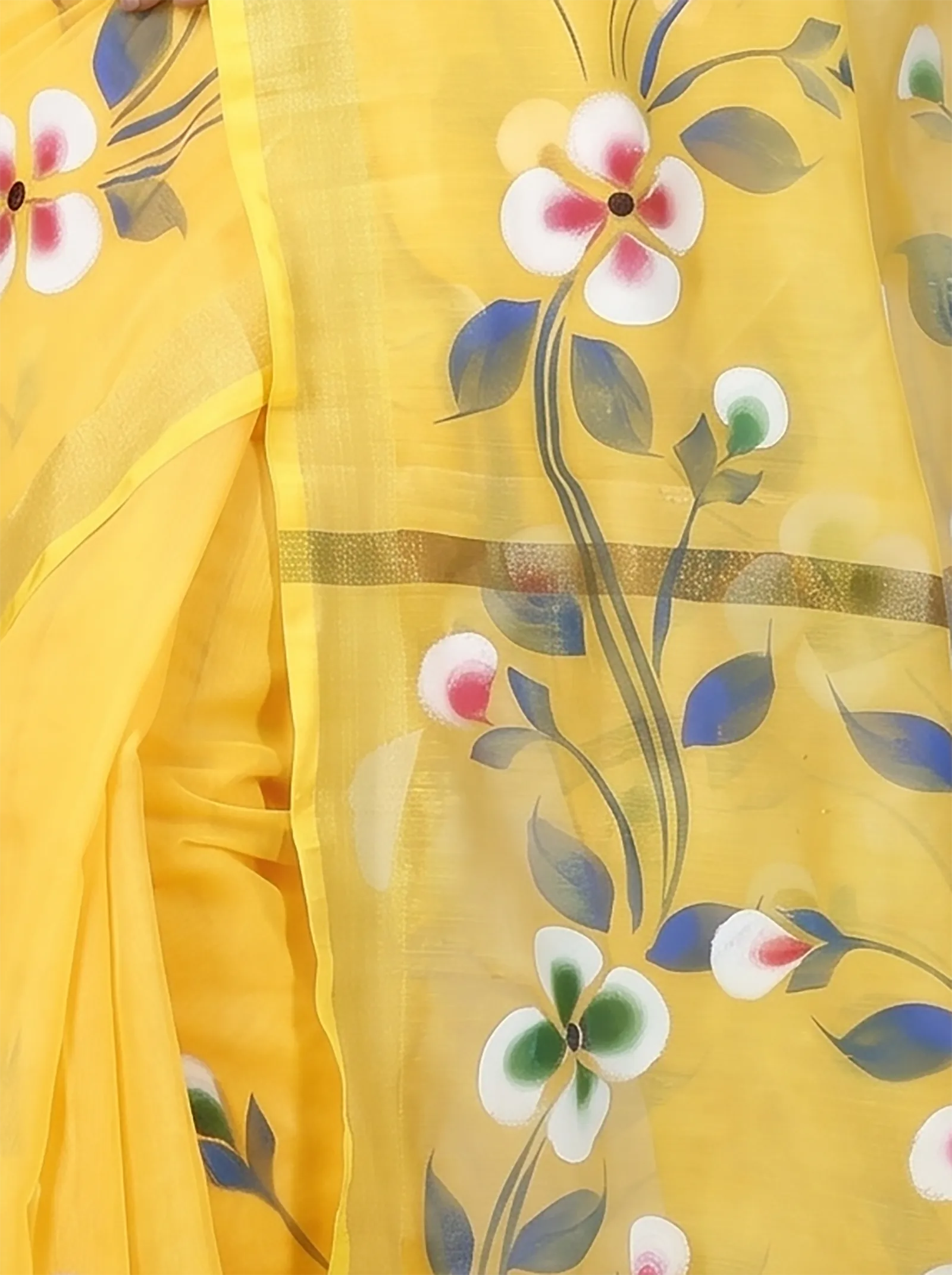 DipDiya Blended Cotton  Traditional Bengali Yellow Artisan Crafted Tonika Hand Painted Saree