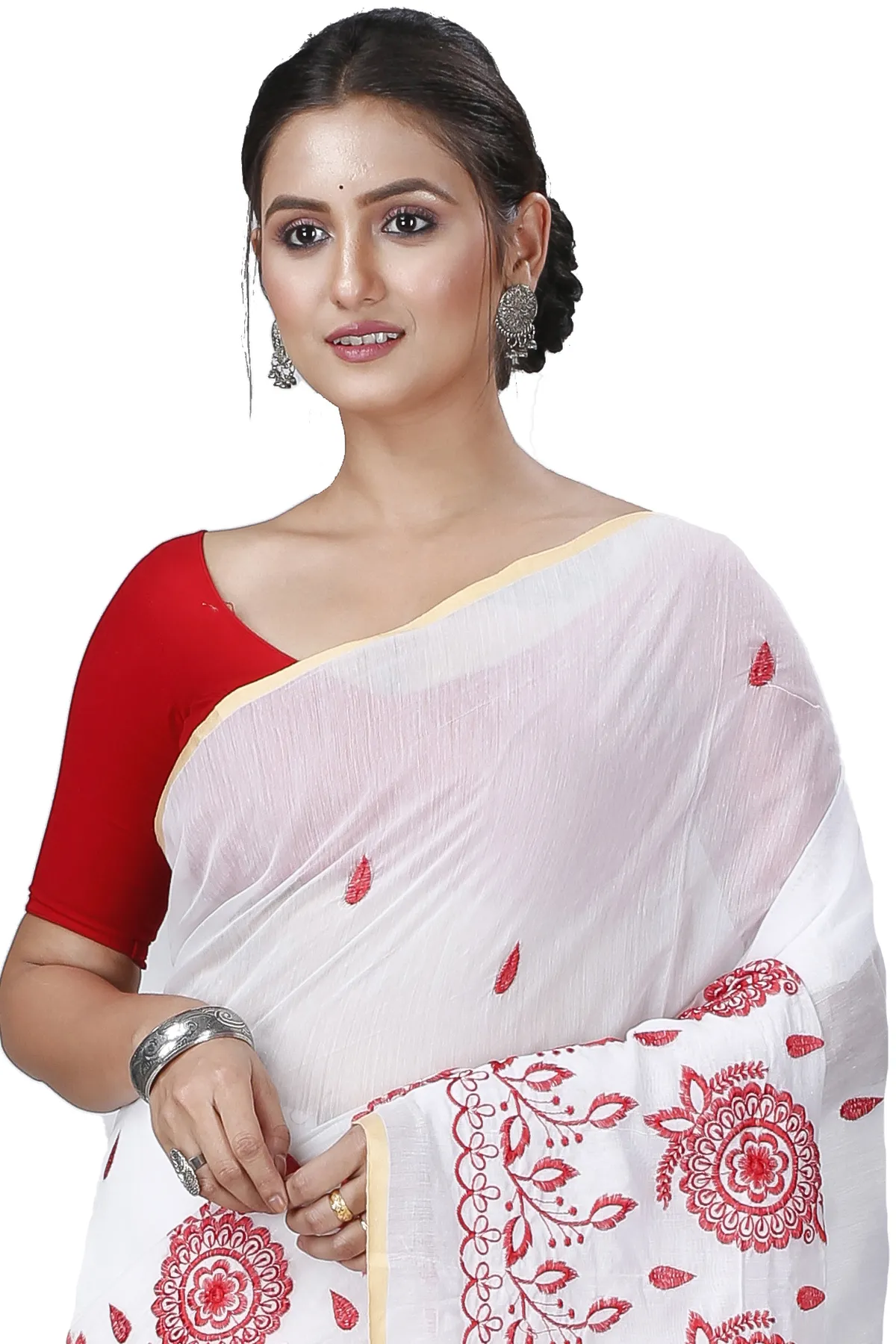 DipDiya Blended Cotton White Tabu Wrapped in Heritage Handloom Sarees