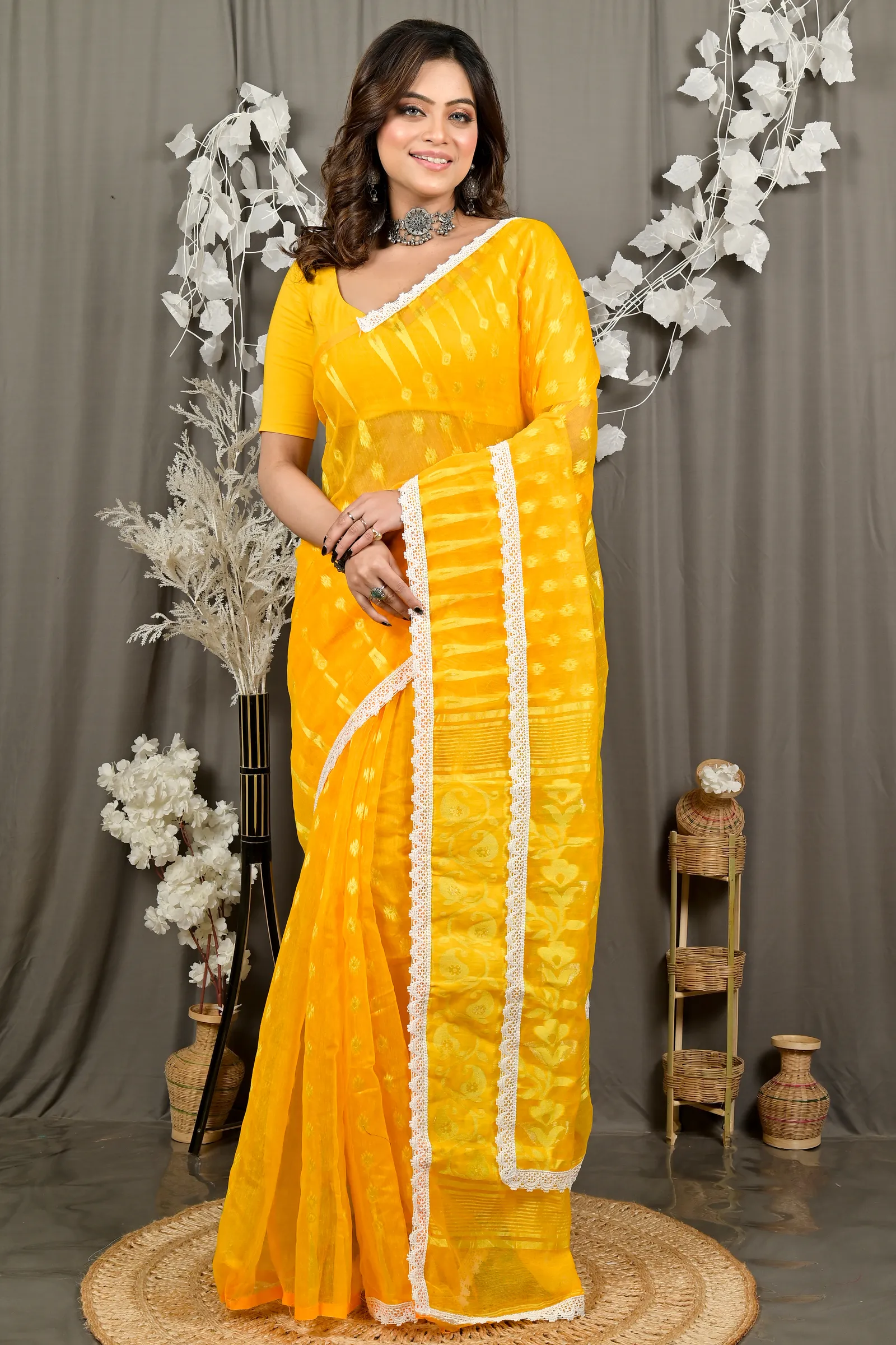 DipDiya Blended Cotton Yellow Fipui A Legacy Woven Jamdani Sarees
