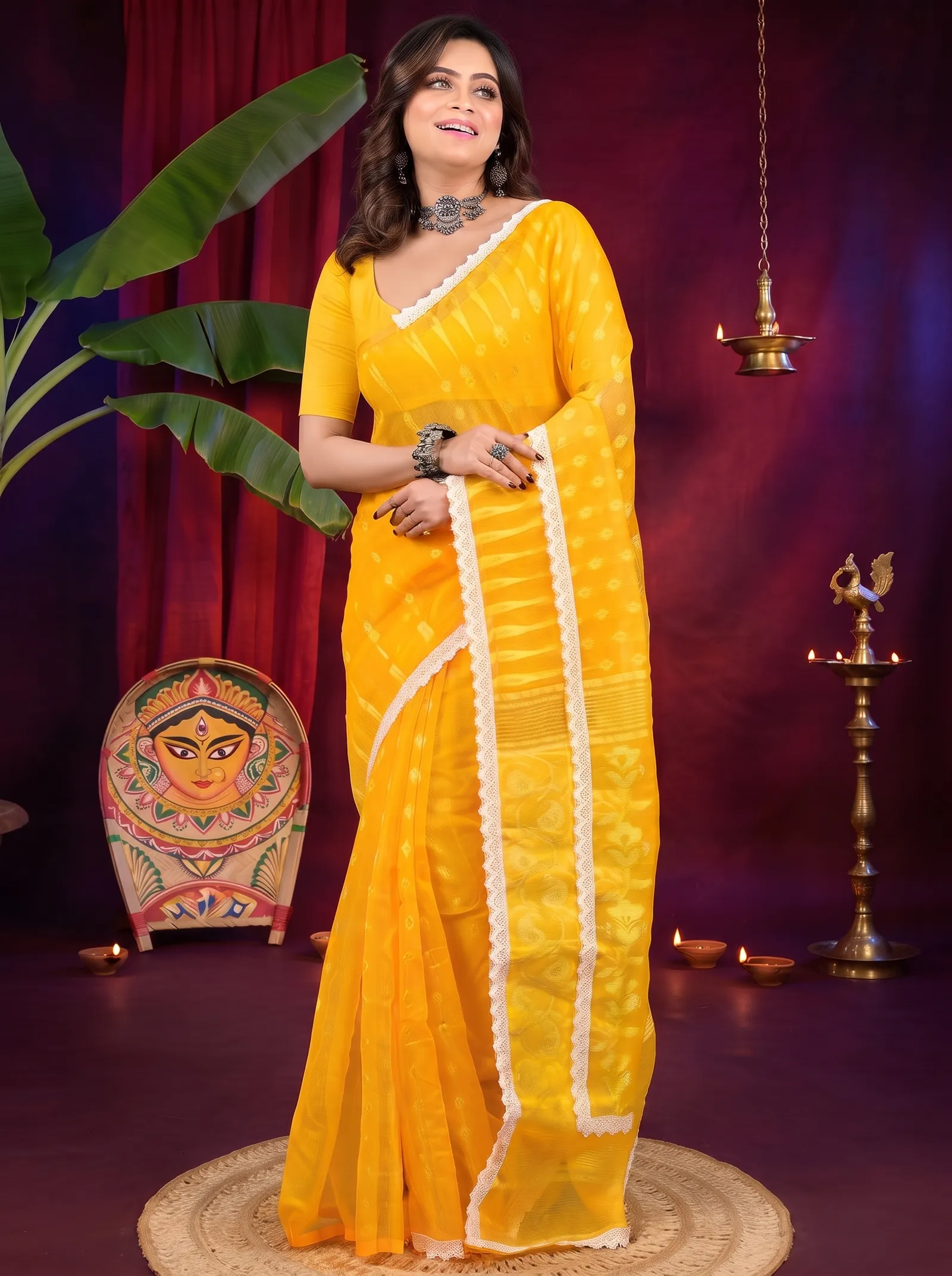 DipDiya Blended Cotton Yellow Fipui A Legacy Woven Jamdani Sarees