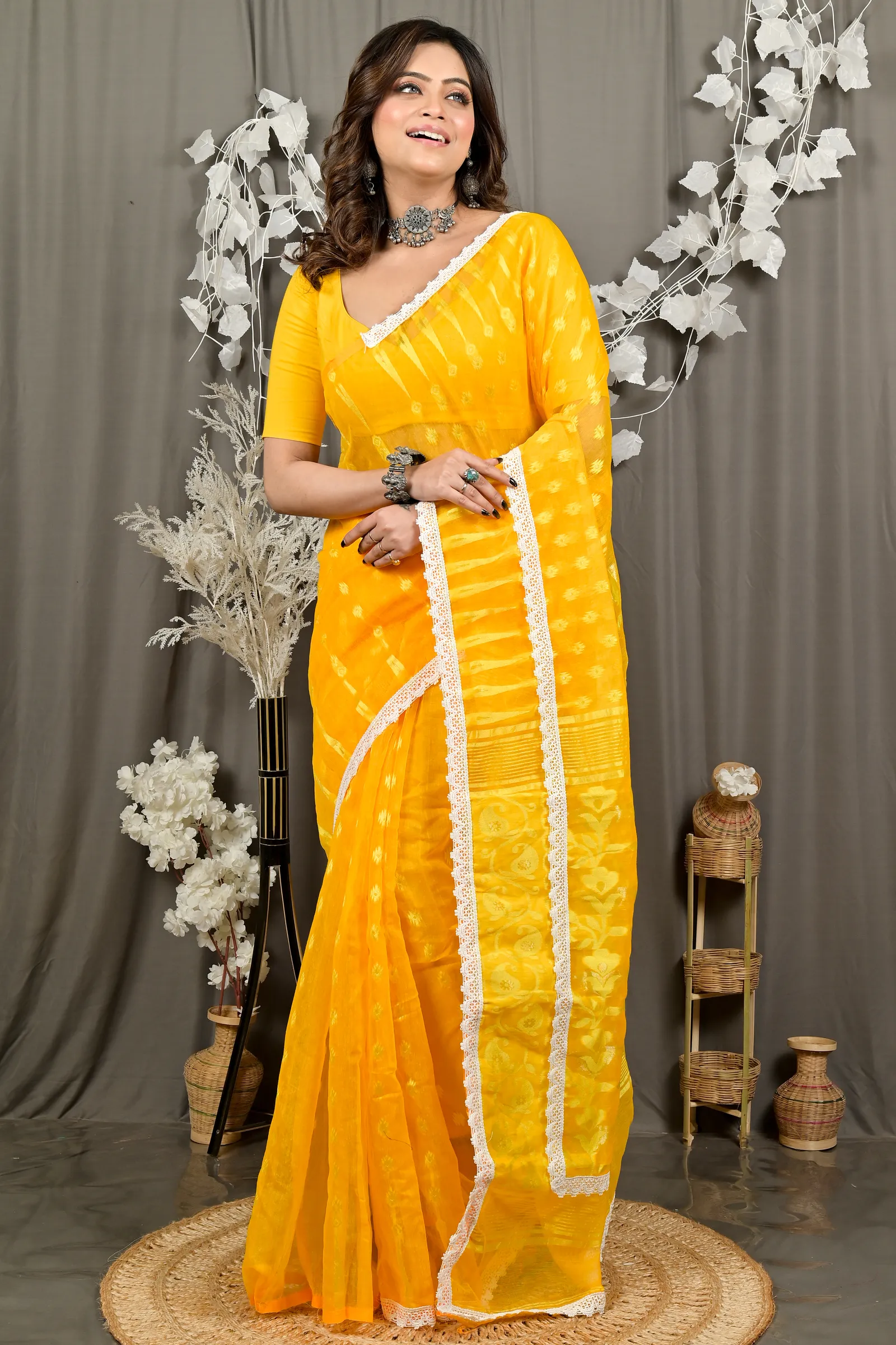 DipDiya Blended Cotton Yellow Fipui A Legacy Woven Jamdani Sarees