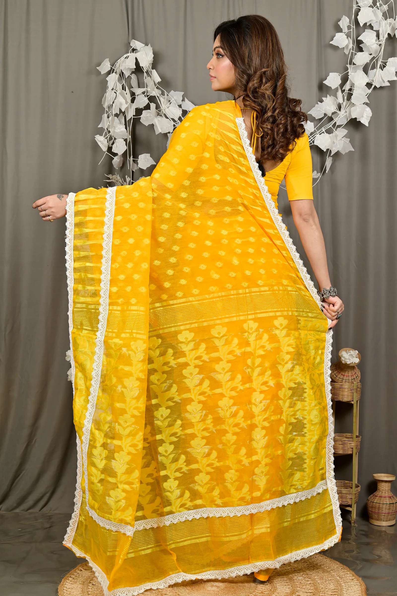DipDiya Blended Cotton Yellow Fipui A Legacy Woven Jamdani Sarees