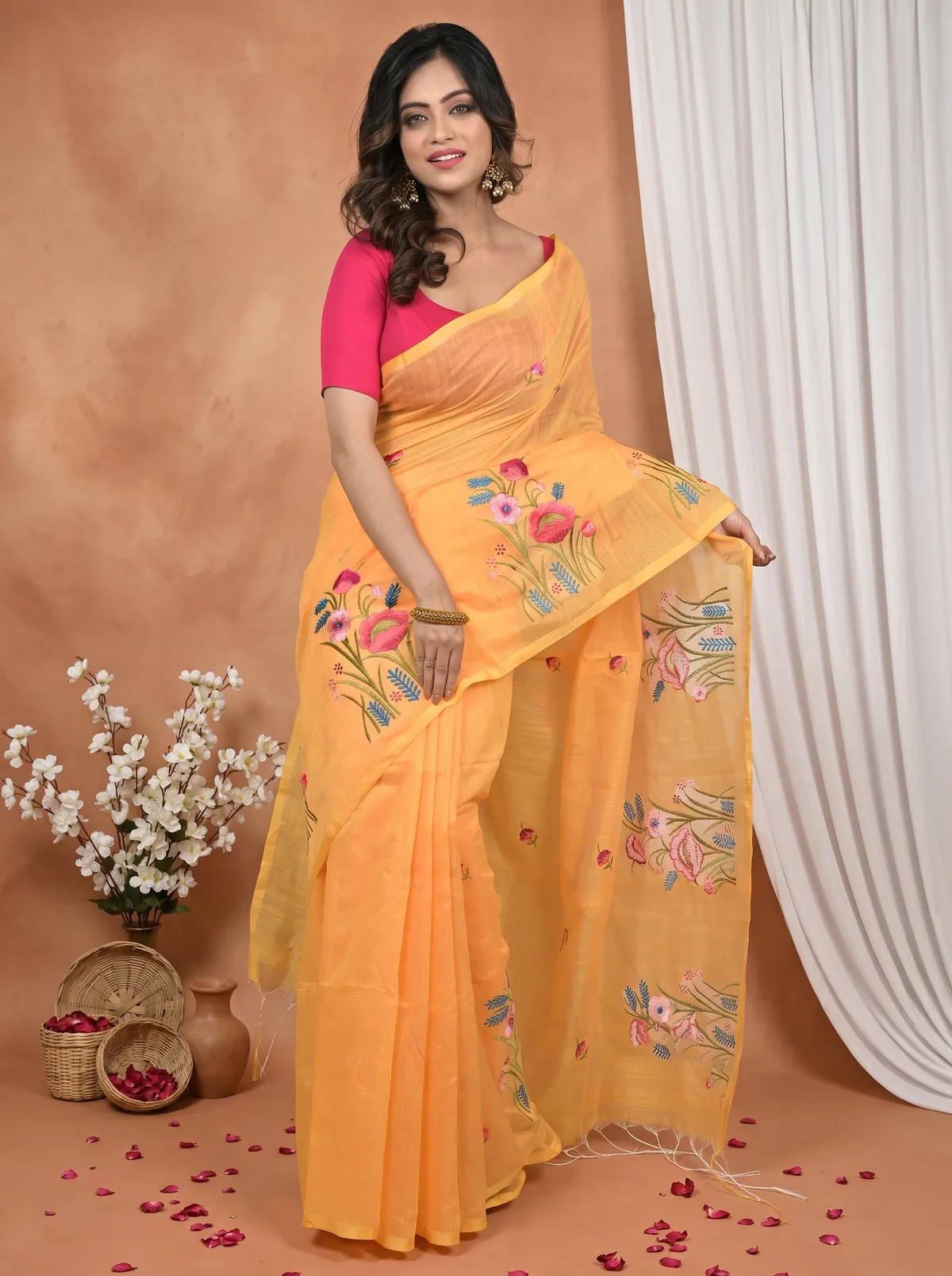 DipDiya Blended Cotton Yellow Himika Bengal’s Legacy Embroidery Handloom sarees