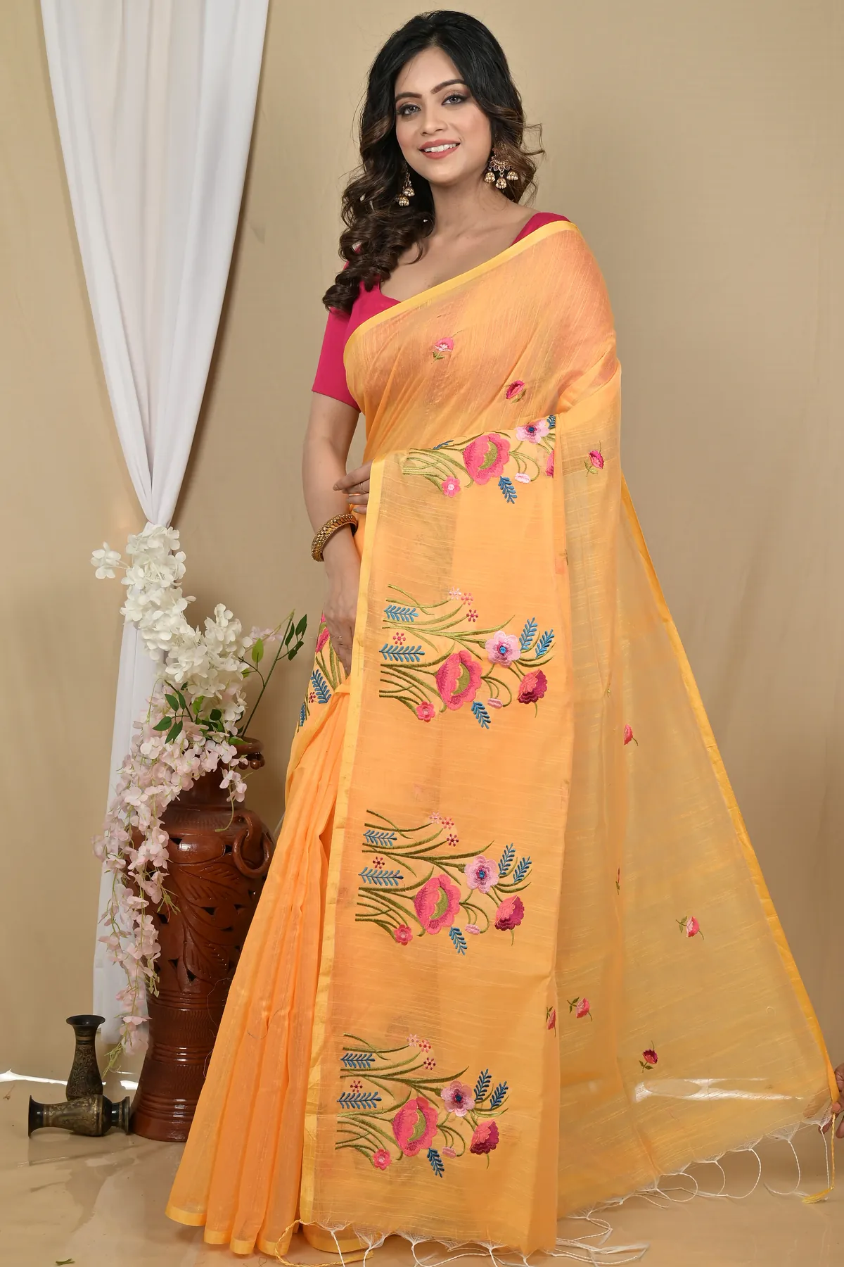 DipDiya Blended Cotton Yellow Himika Bengal’s Legacy Embroidery Handloom sarees