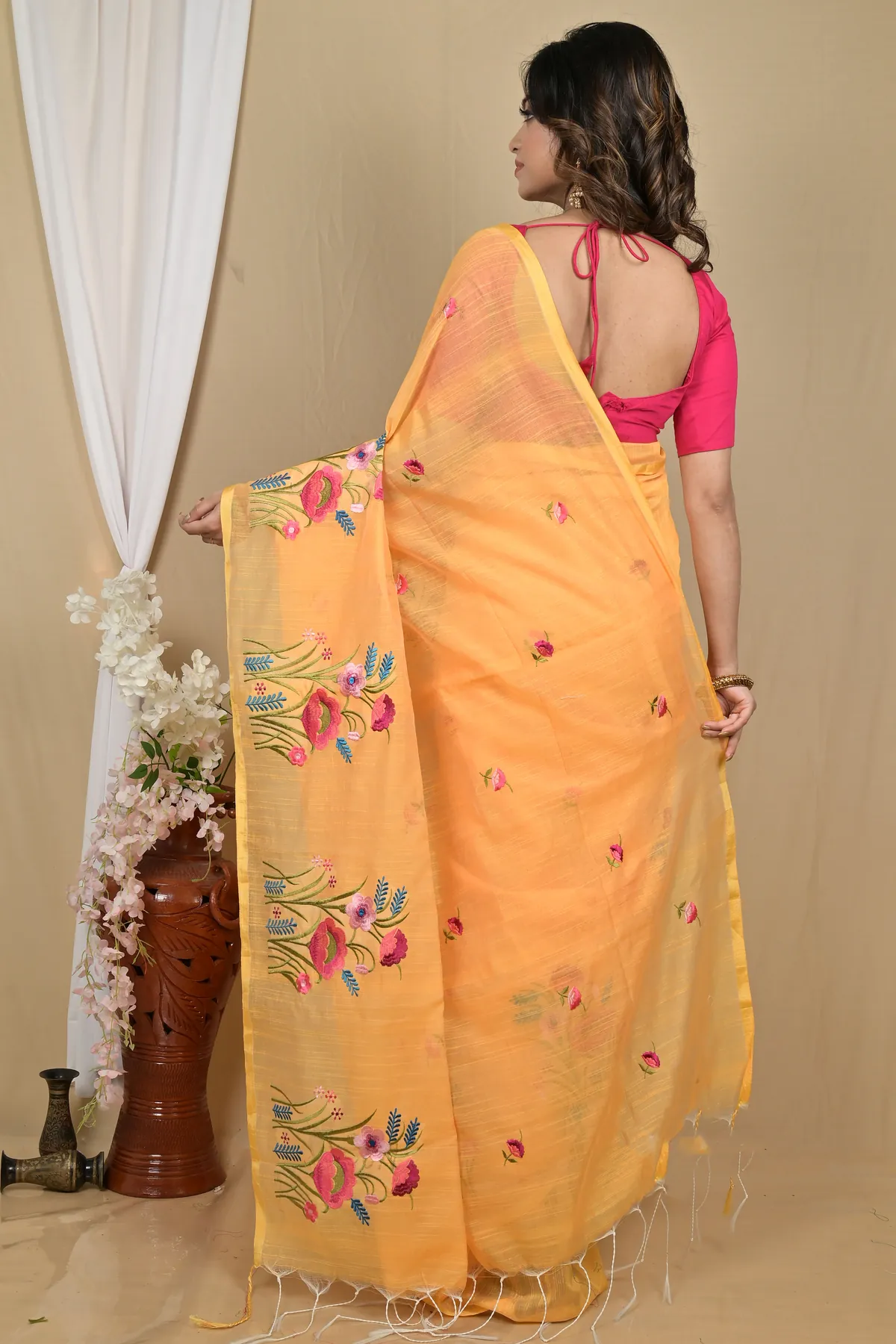 DipDiya Blended Cotton Yellow Himika Bengal’s Legacy Embroidery Handloom sarees