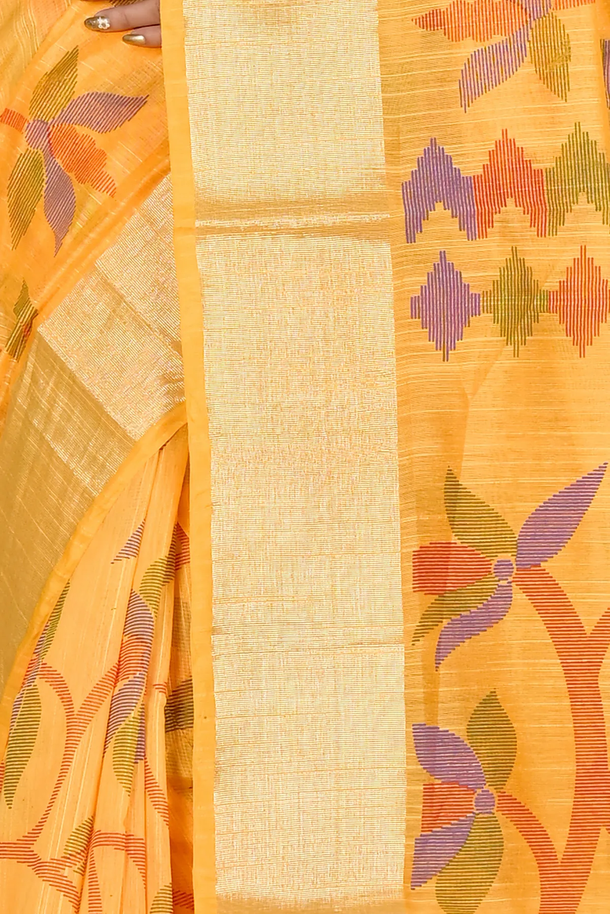 DipDiya Blended Cotton Yellow Narento Timeless Bengal Handloom Sarees
