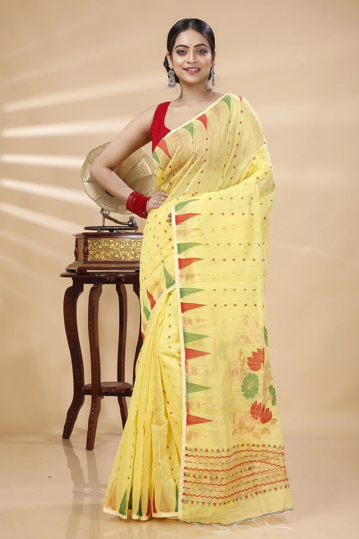 DipDiya Blended Cotton Yellow Pilu Threads of Tradition Handloom Sarees