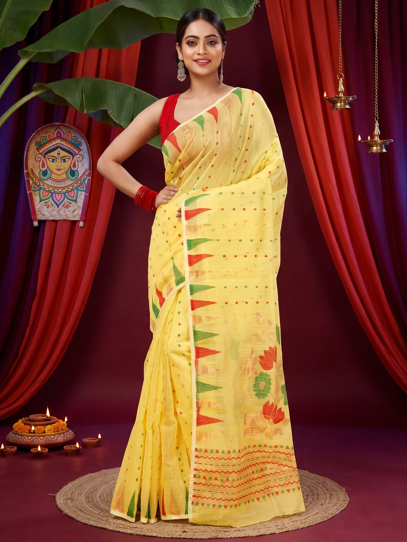 DipDiya Blended Cotton Yellow Pilu Threads of Tradition Handloom Sarees