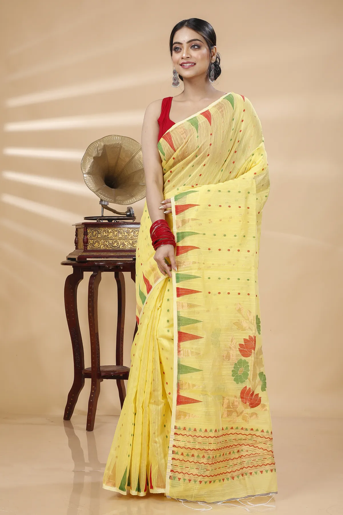 DipDiya Blended Cotton Yellow Pilu Threads of Tradition Handloom Sarees