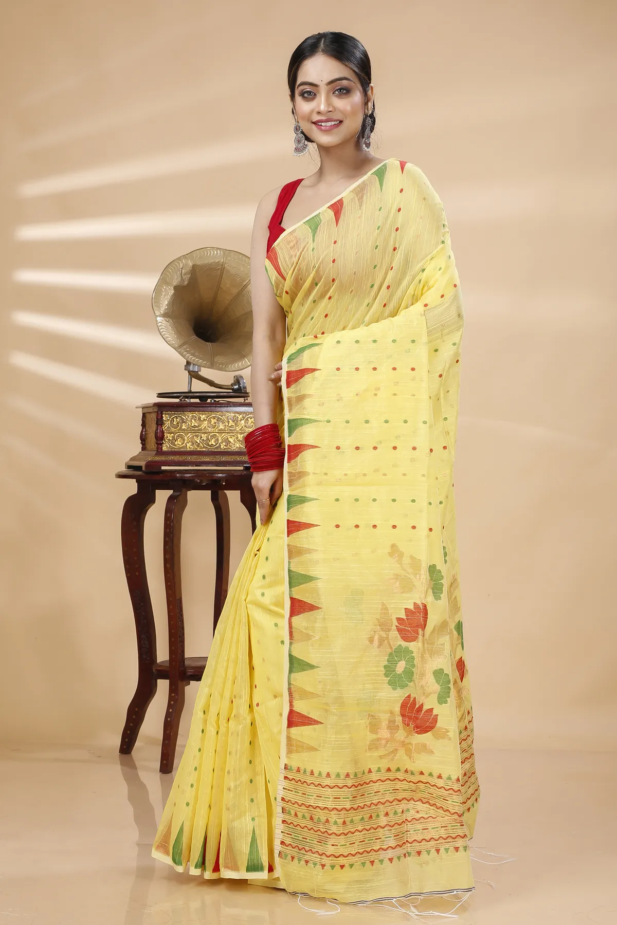 DipDiya Blended Cotton Yellow Pilu Threads of Tradition Handloom Sarees