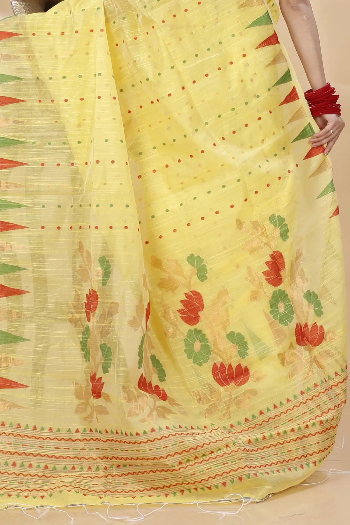 DipDiya Blended Cotton Yellow Pilu Threads of Tradition Handloom Sarees