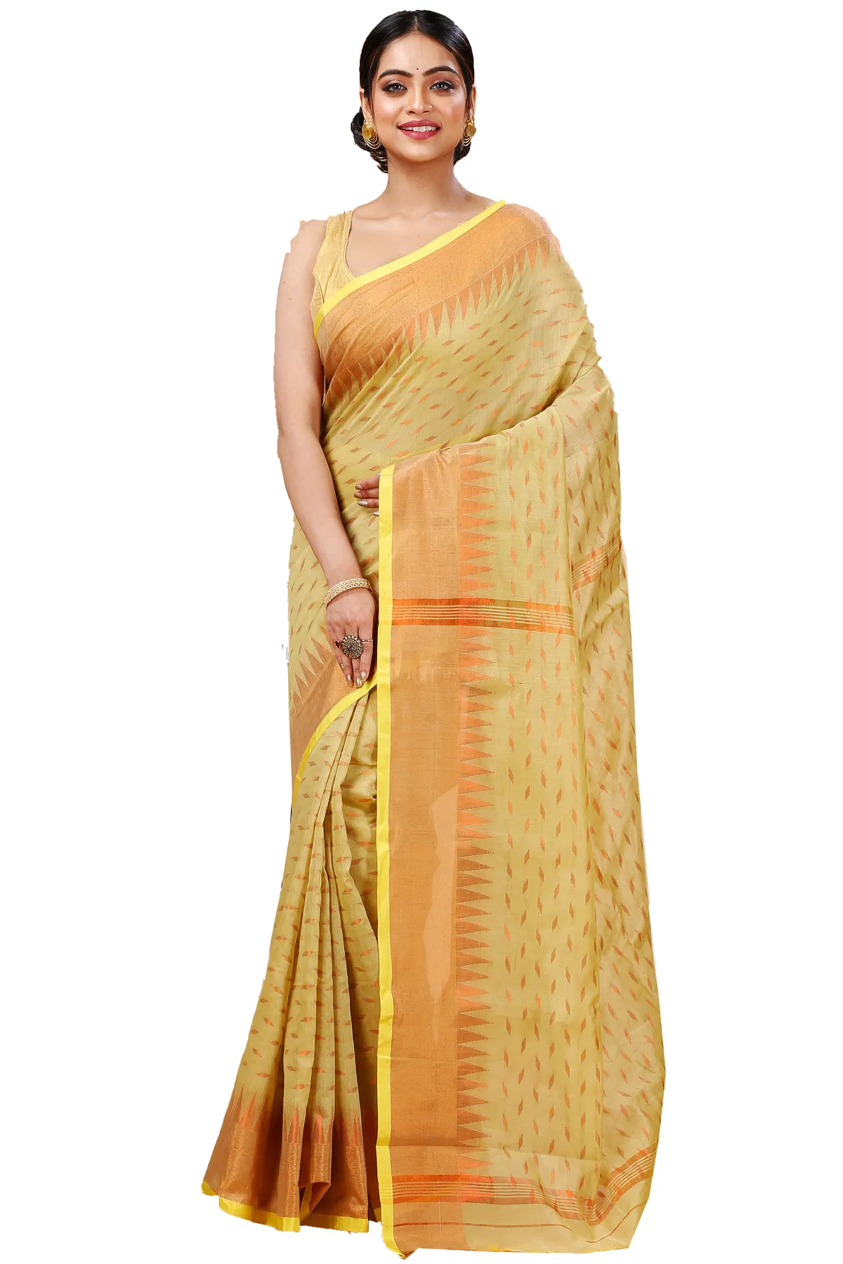 DipDiya Blended Cotton Yellow Prisha Heritage You Can Wear Handloom Sarees