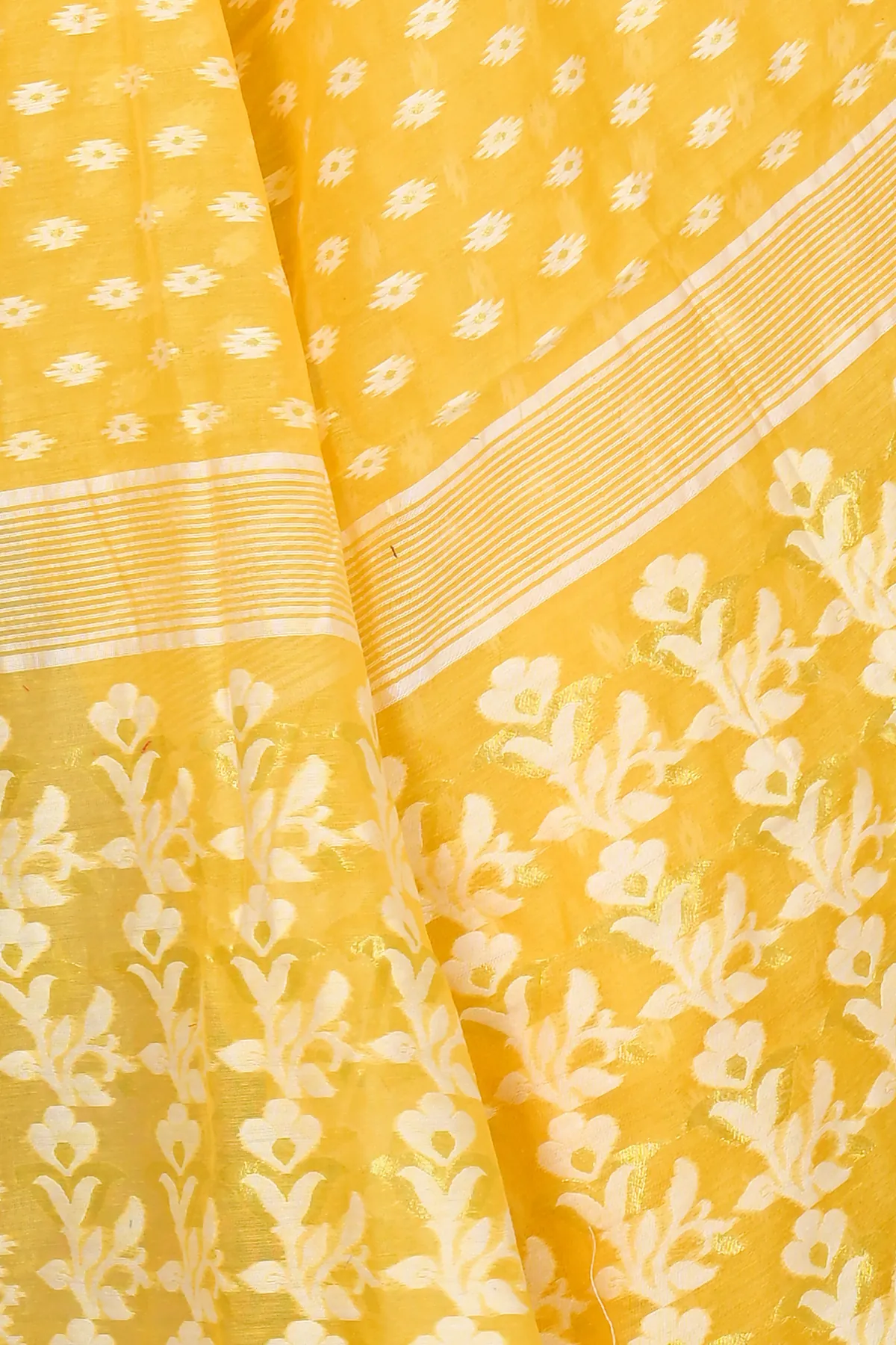 DipDiya Blended Cotton Yellow Rapial Timeless Bengal Jamdani Sarees
