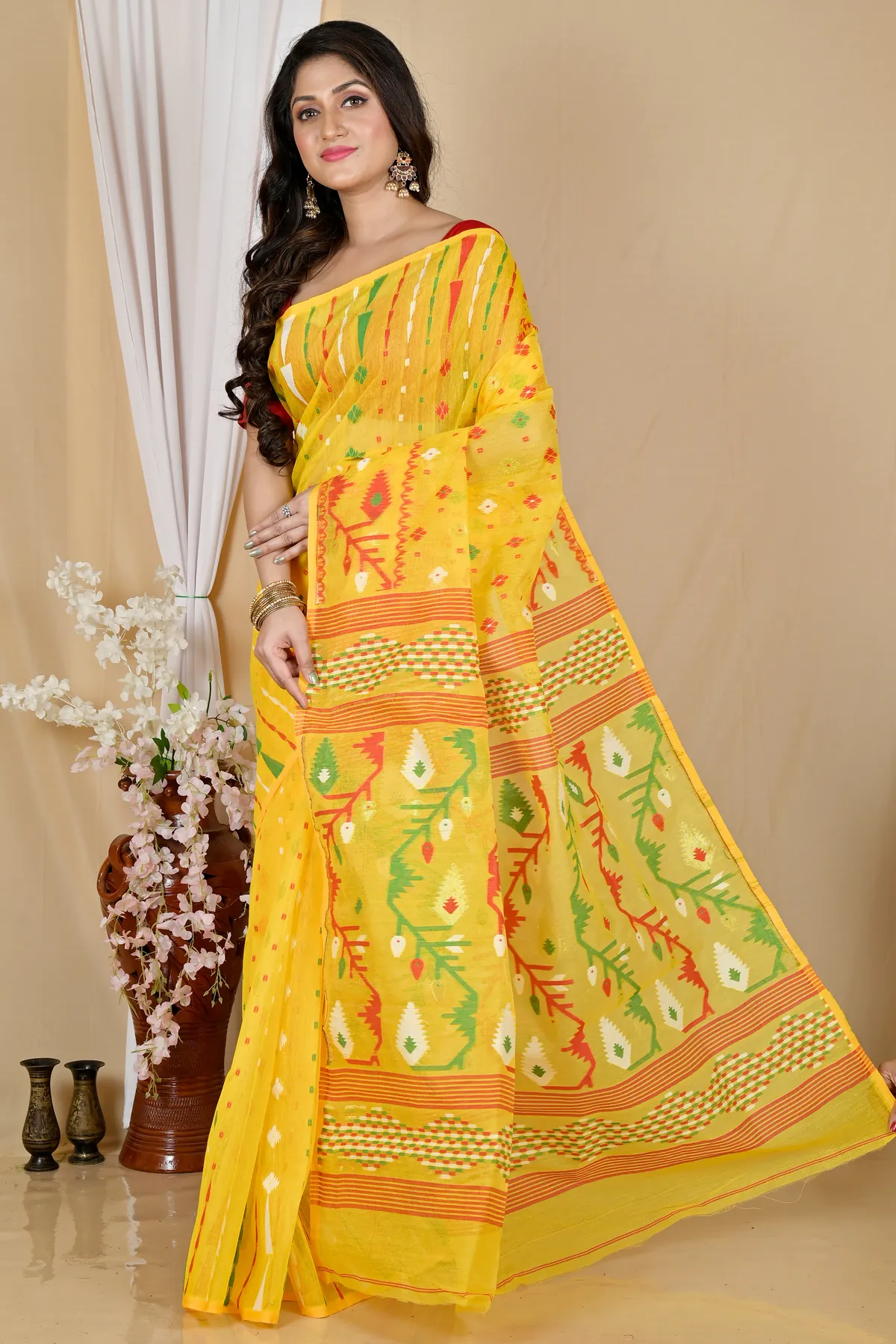 DipDiya Blended Cotton Yellow Rapkol The Bengali Classic Jamdani Sarees