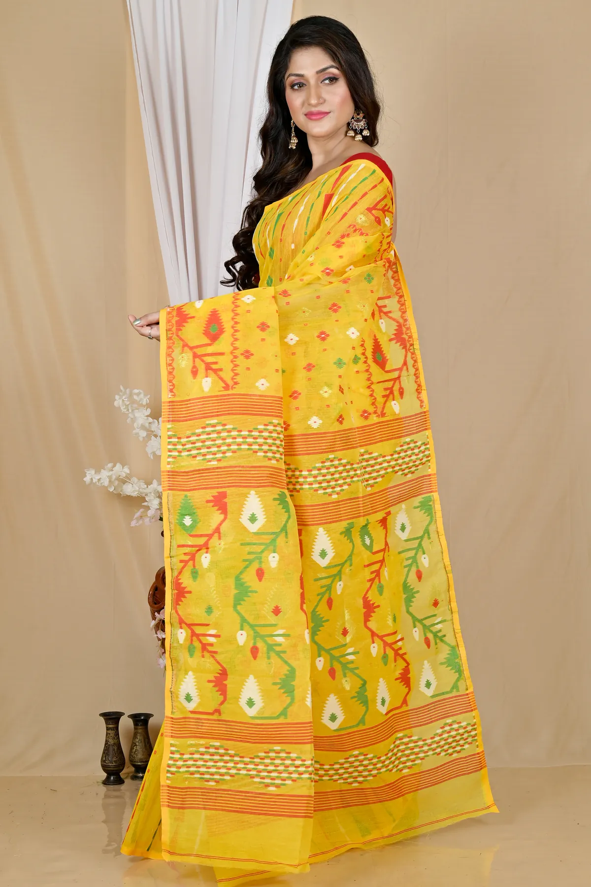 DipDiya Blended Cotton Yellow Rapkol The Bengali Classic Jamdani Sarees