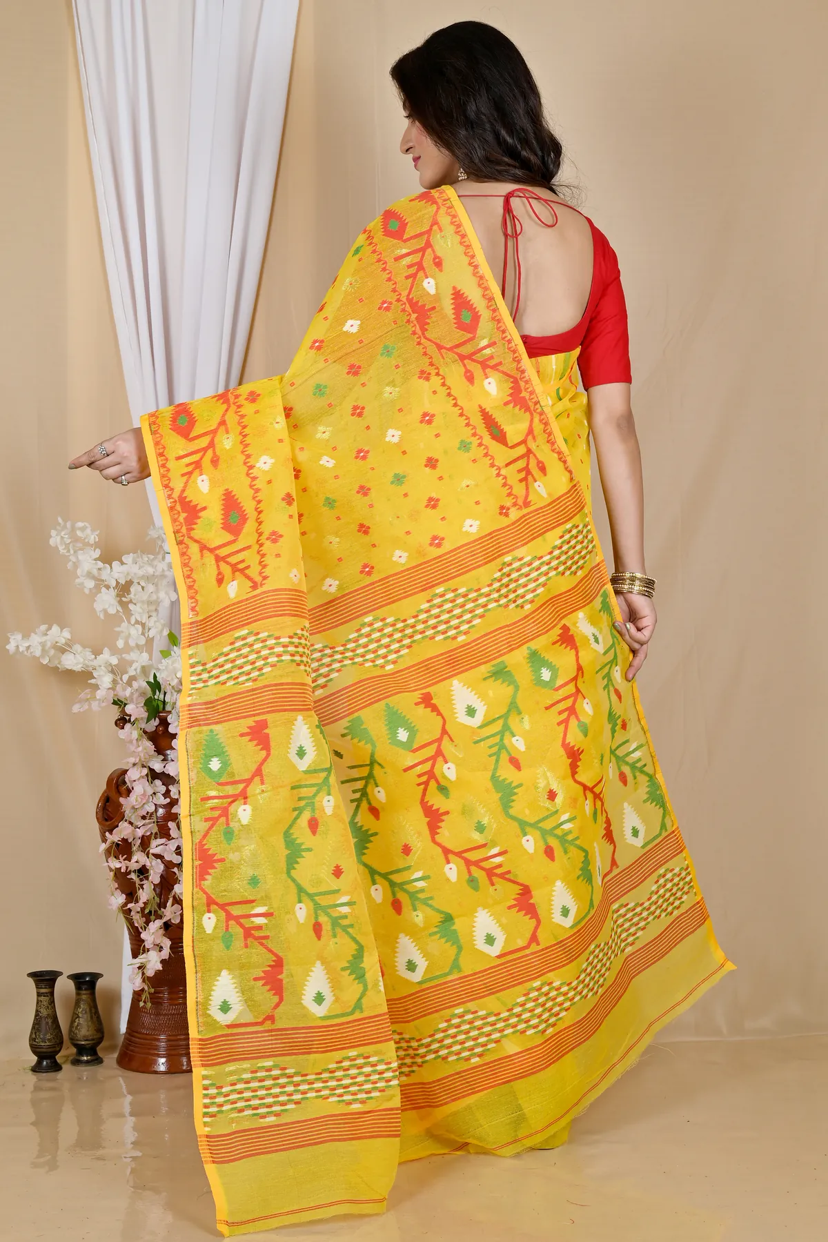 DipDiya Blended Cotton Yellow Rapkol The Bengali Classic Jamdani Sarees