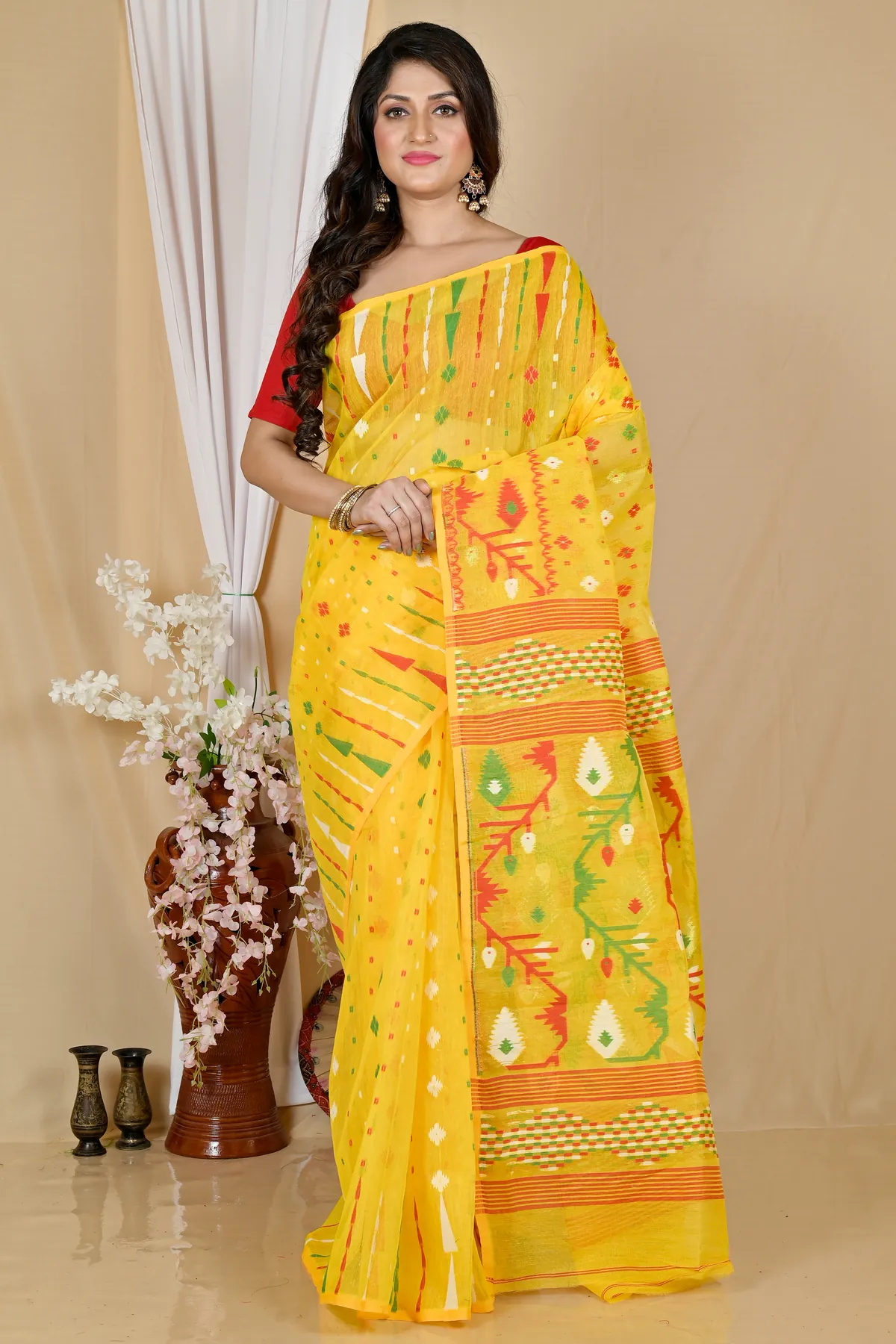 DipDiya Blended Cotton Yellow Rapkol The Bengali Classic Jamdani Sarees