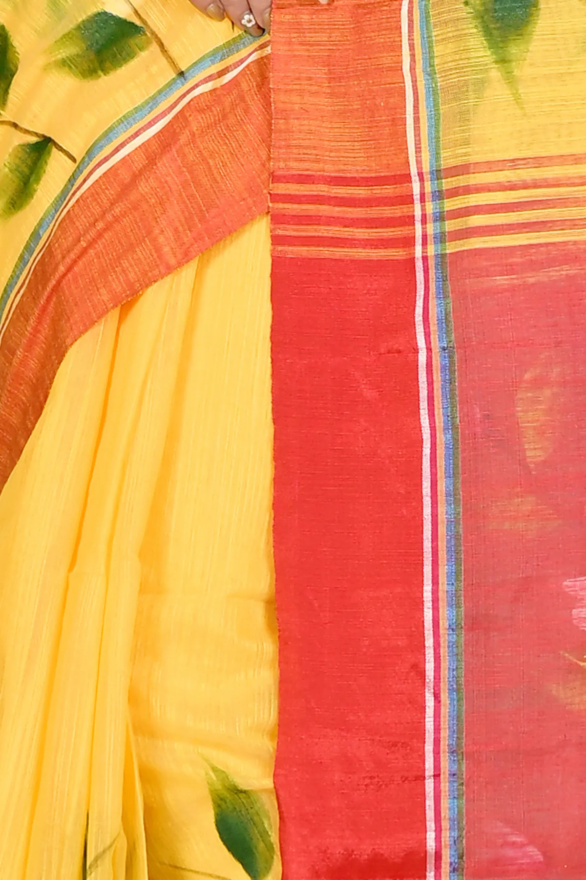 DipDiya Blended Cotton Yellow Red Slabakato Heritage You Can Wear Hand Painted Sarees