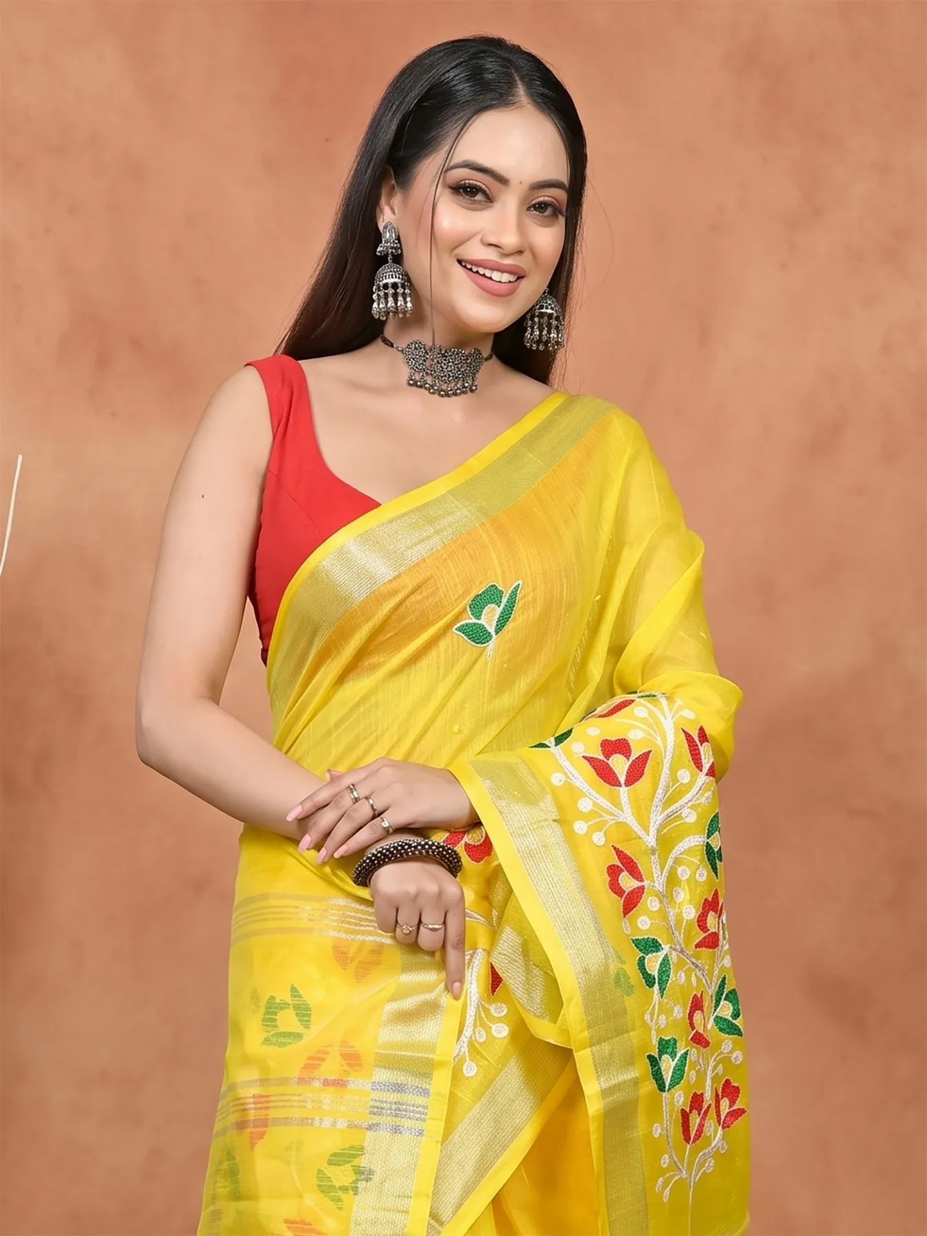 DipDiya Blended Cotton Yellow Samyra Heritage of Bengali Embroidery Handloom sarees