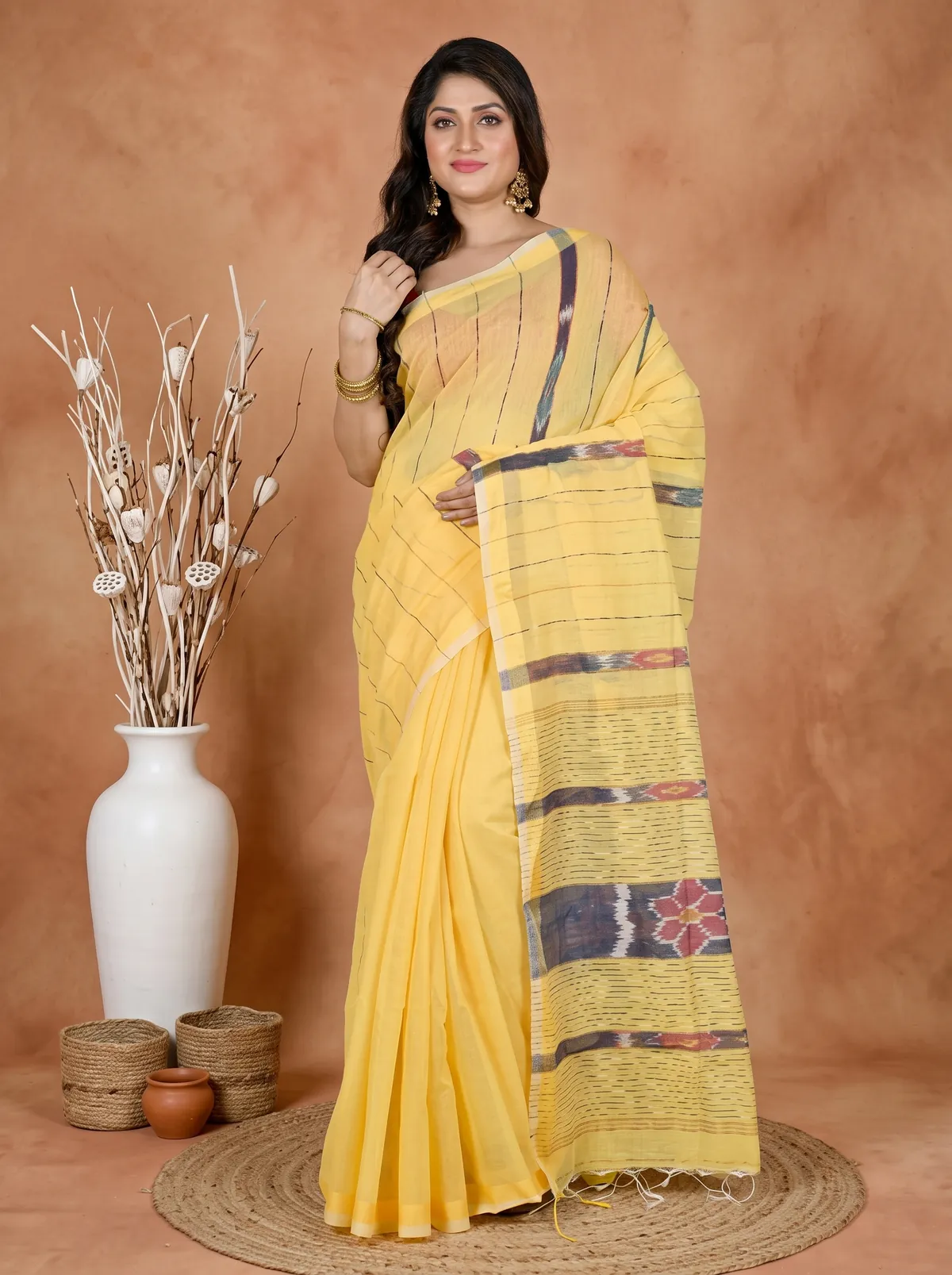 DipDiya Blended Cotton Yellow Setori Artisan Crafted Handloom Sarees