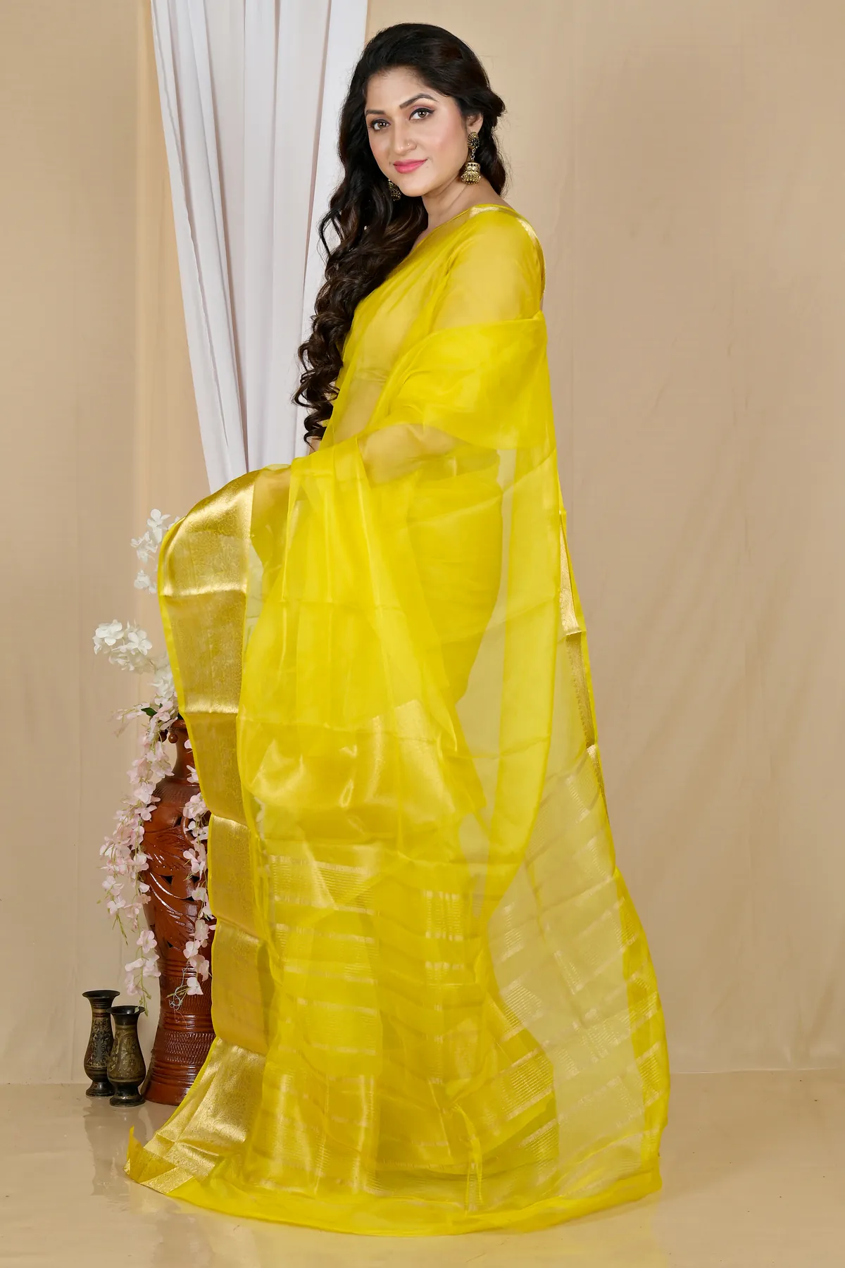 DipDiya Blended Cotton Yellow Sikto Weaves with a Story Handloom Sarees