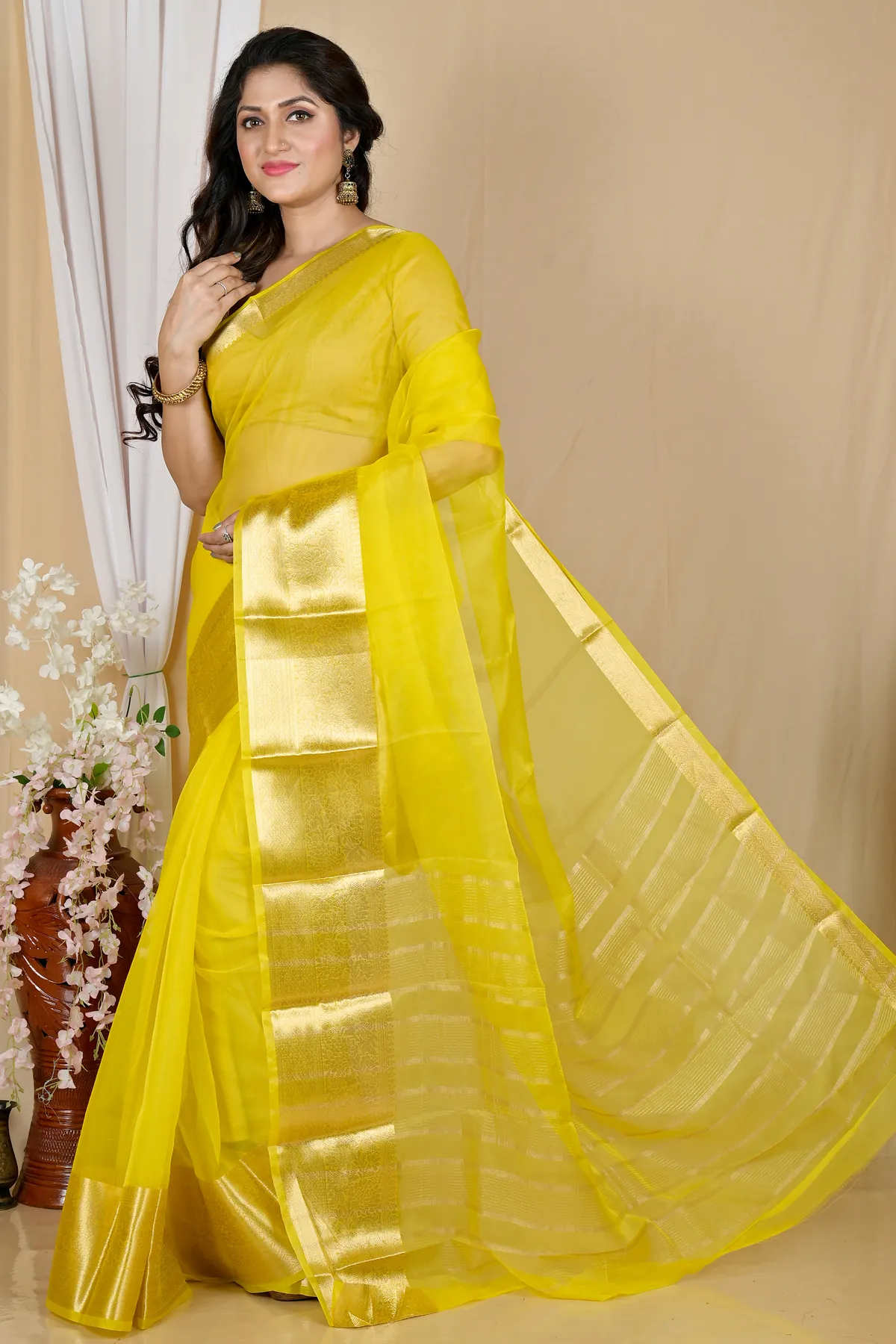 DipDiya Blended Cotton Yellow Sikto Weaves with a Story Handloom Sarees