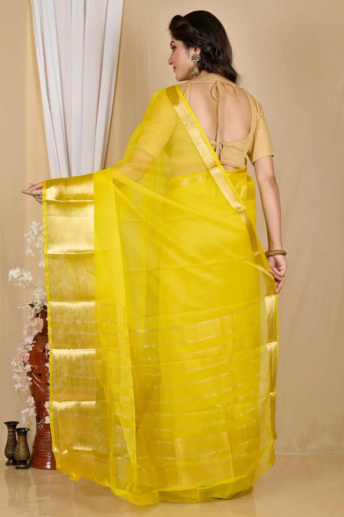 DipDiya Blended Cotton Yellow Sikto Weaves with a Story Handloom Sarees