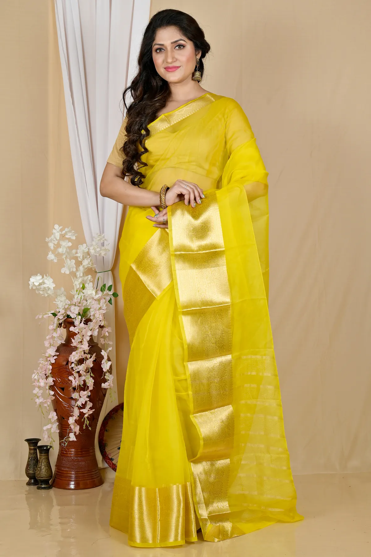DipDiya Blended Cotton Yellow Sikto Weaves with a Story Handloom Sarees