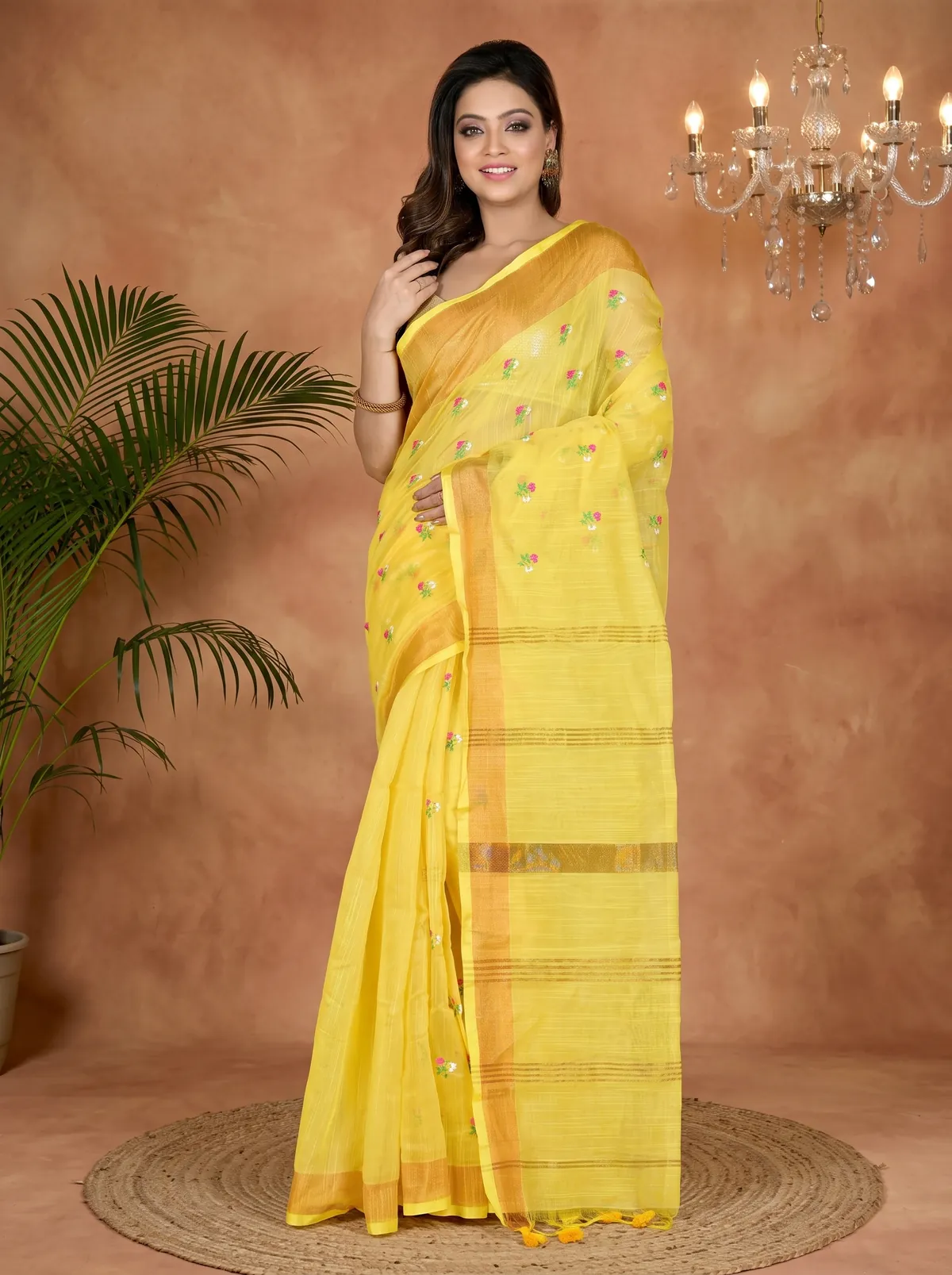 DipDiya Blended Cotton Yellow Slabaka Moli Bengal’s Tradition Handloom Sarees