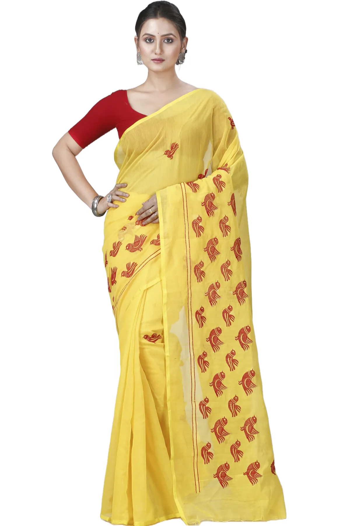 DipDiya Blended Cotton Yellow Thulasi The Bengali Classic Handloom Sarees