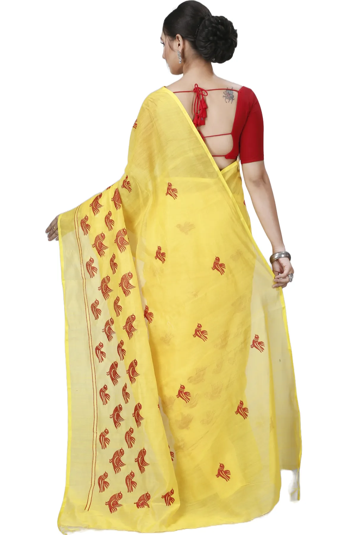 DipDiya Blended Cotton Yellow Thulasi The Bengali Classic Handloom Sarees