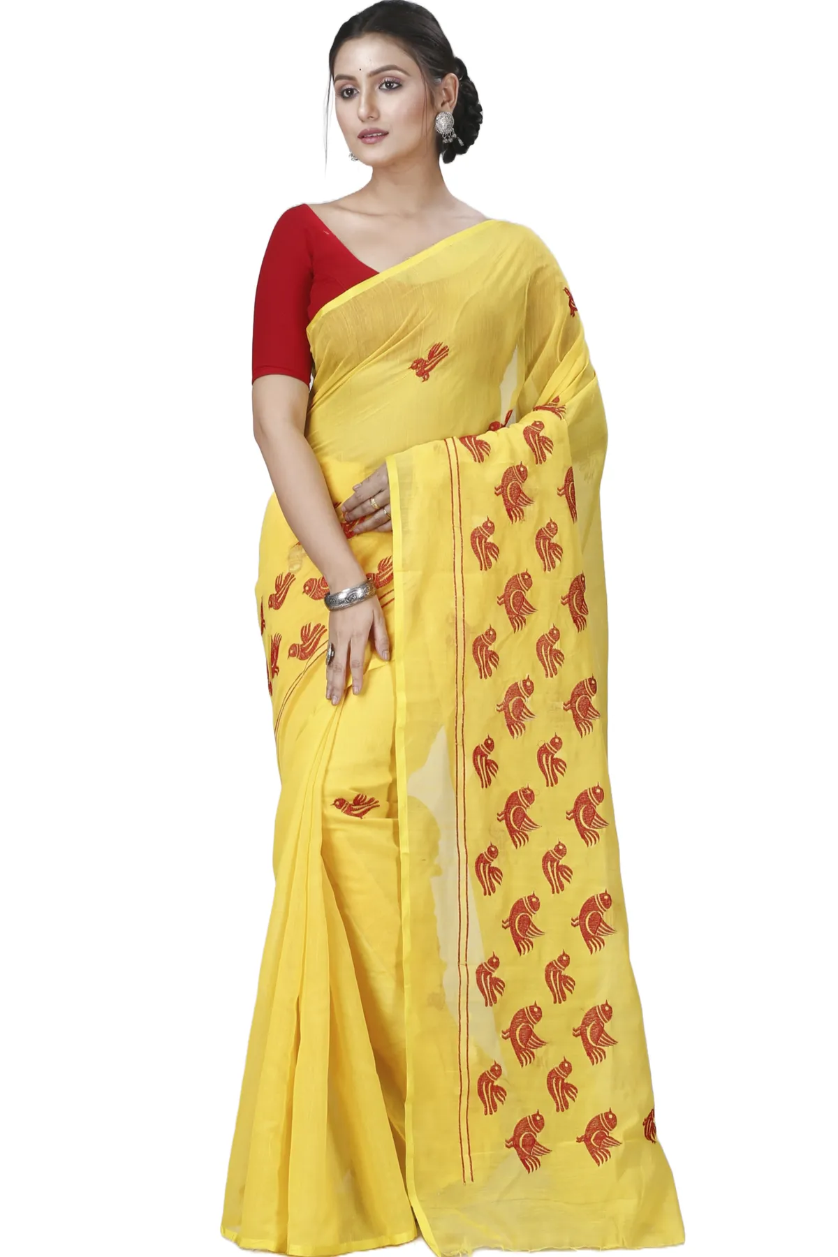 DipDiya Blended Cotton Yellow Thulasi The Bengali Classic Handloom Sarees