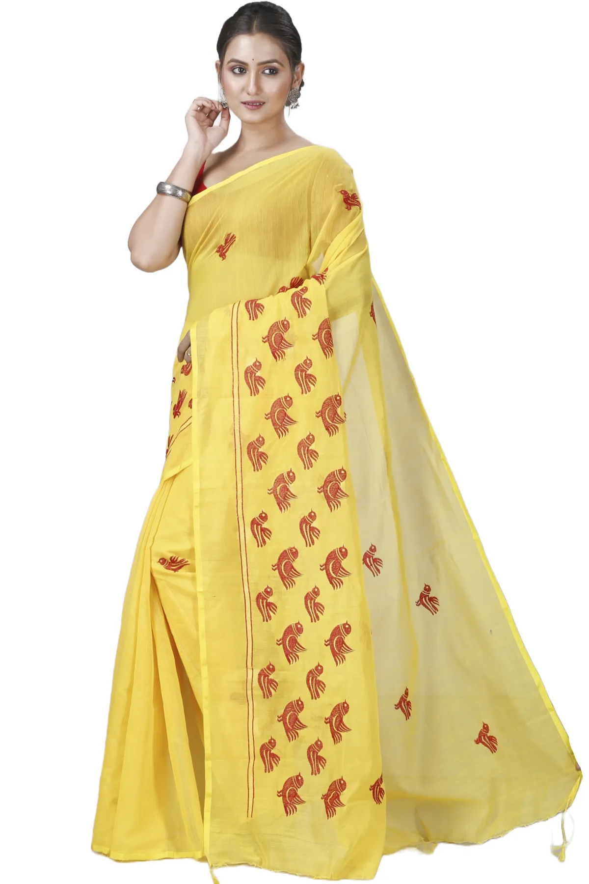 DipDiya Blended Cotton Yellow Thulasi The Bengali Classic Handloom Sarees