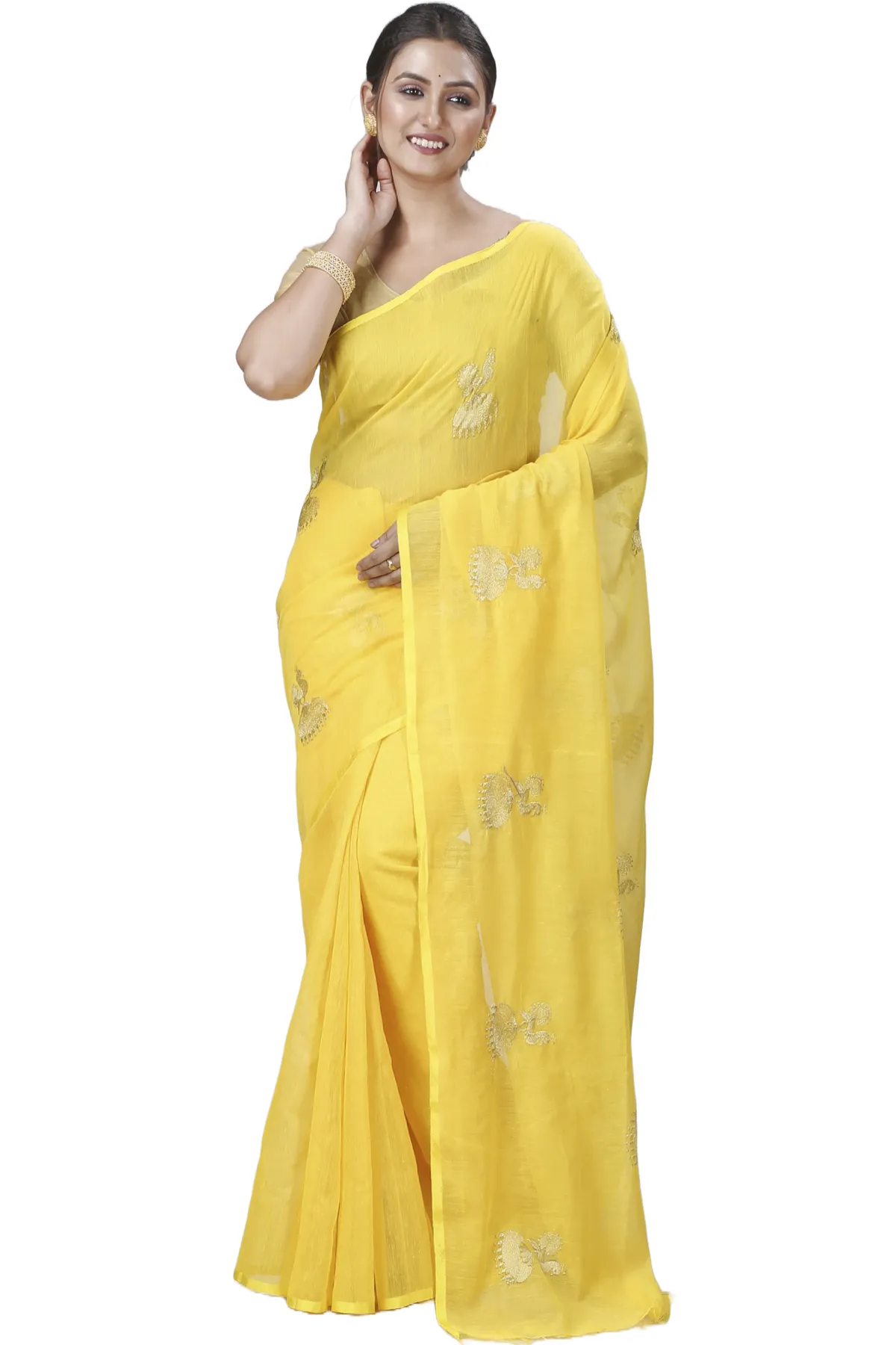 DipDiya Blended Cotton Yellow Tuli Traditional Elegance Handloom Sarees