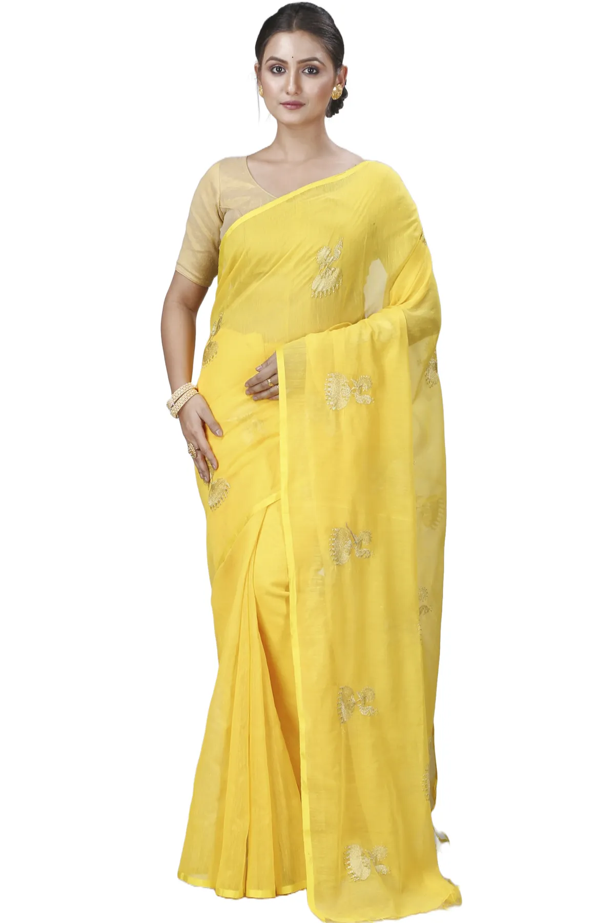 DipDiya Blended Cotton Yellow Tuli Traditional Elegance Handloom Sarees