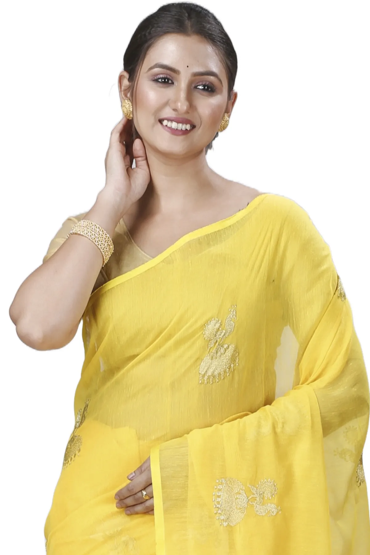 DipDiya Blended Cotton Yellow Tuli Traditional Elegance Handloom Sarees