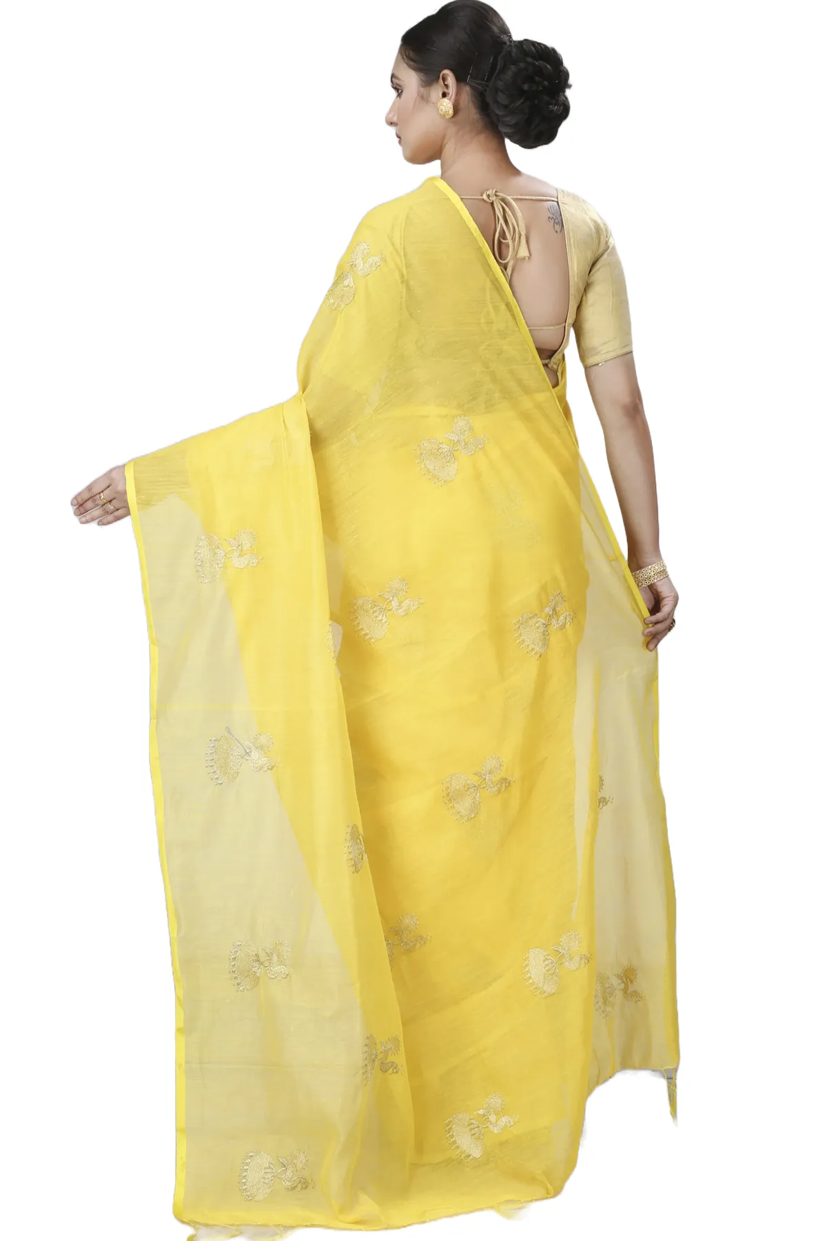 DipDiya Blended Cotton Yellow Tuli Traditional Elegance Handloom Sarees
