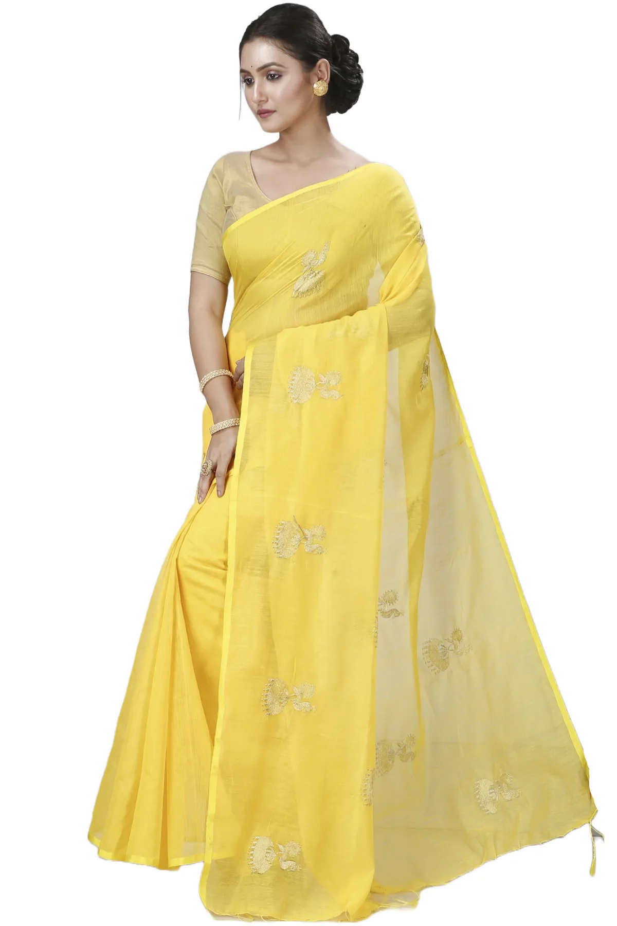DipDiya Blended Cotton Yellow Tuli Traditional Elegance Handloom Sarees