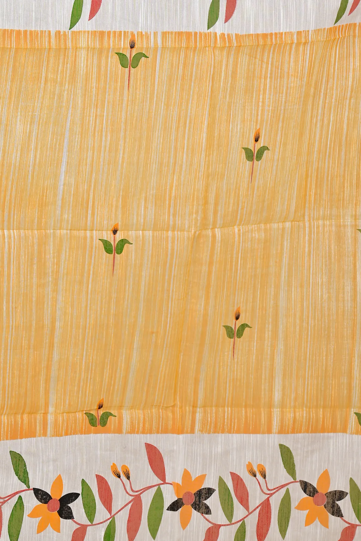 DipDiya Blended Cotton Yellow White Korel Elegant by Tradition Printed Handloom Sarees