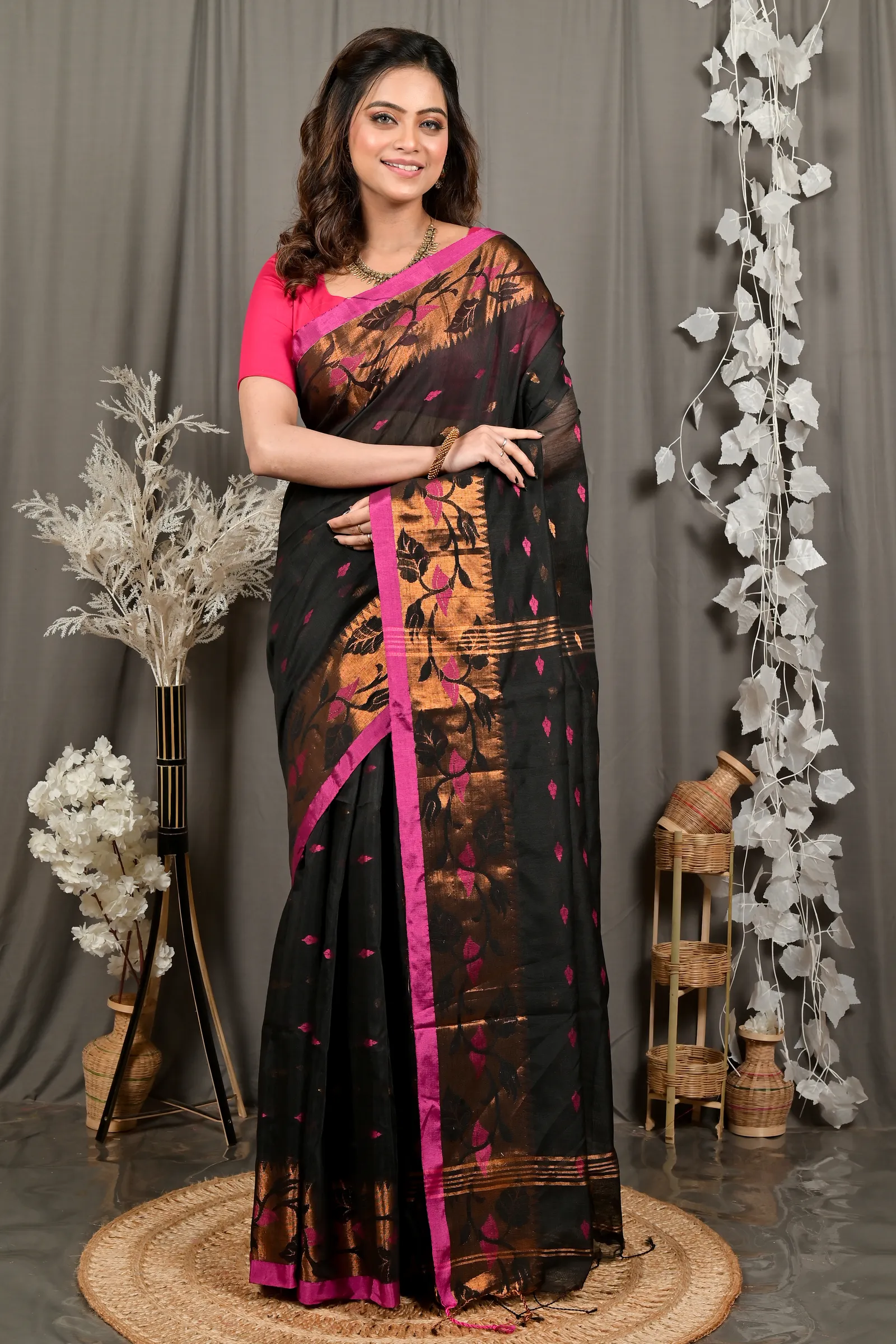 DipDiya Cotton Black Dipani Rooted in Bengal Handloom Sarees