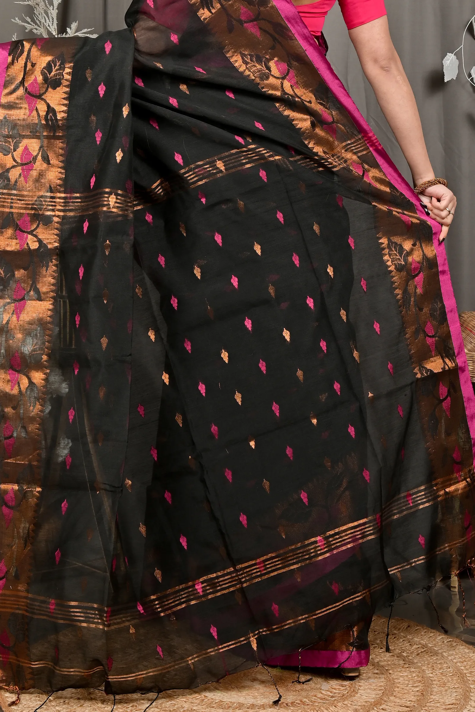 DipDiya Cotton Black Dipani Rooted in Bengal Handloom Sarees
