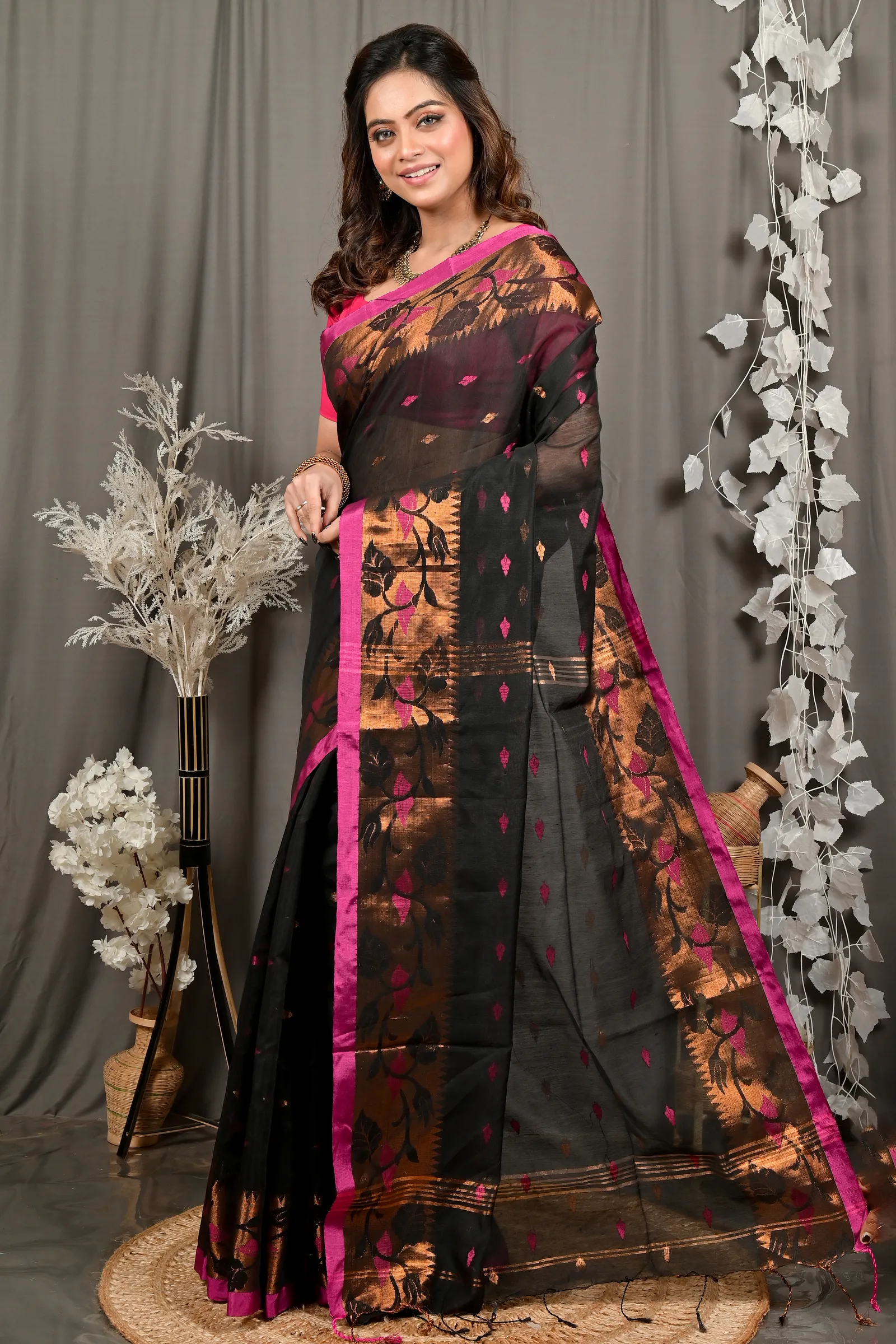 DipDiya Cotton Black Dipani Rooted in Bengal Handloom Sarees